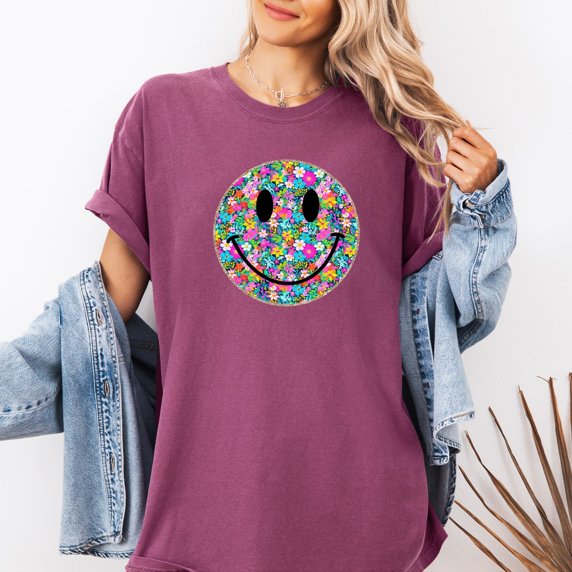 Floral Smiley Face Retro Summer Flowers Vintage Sunshine Haze Graphic Comfort Colors Tee