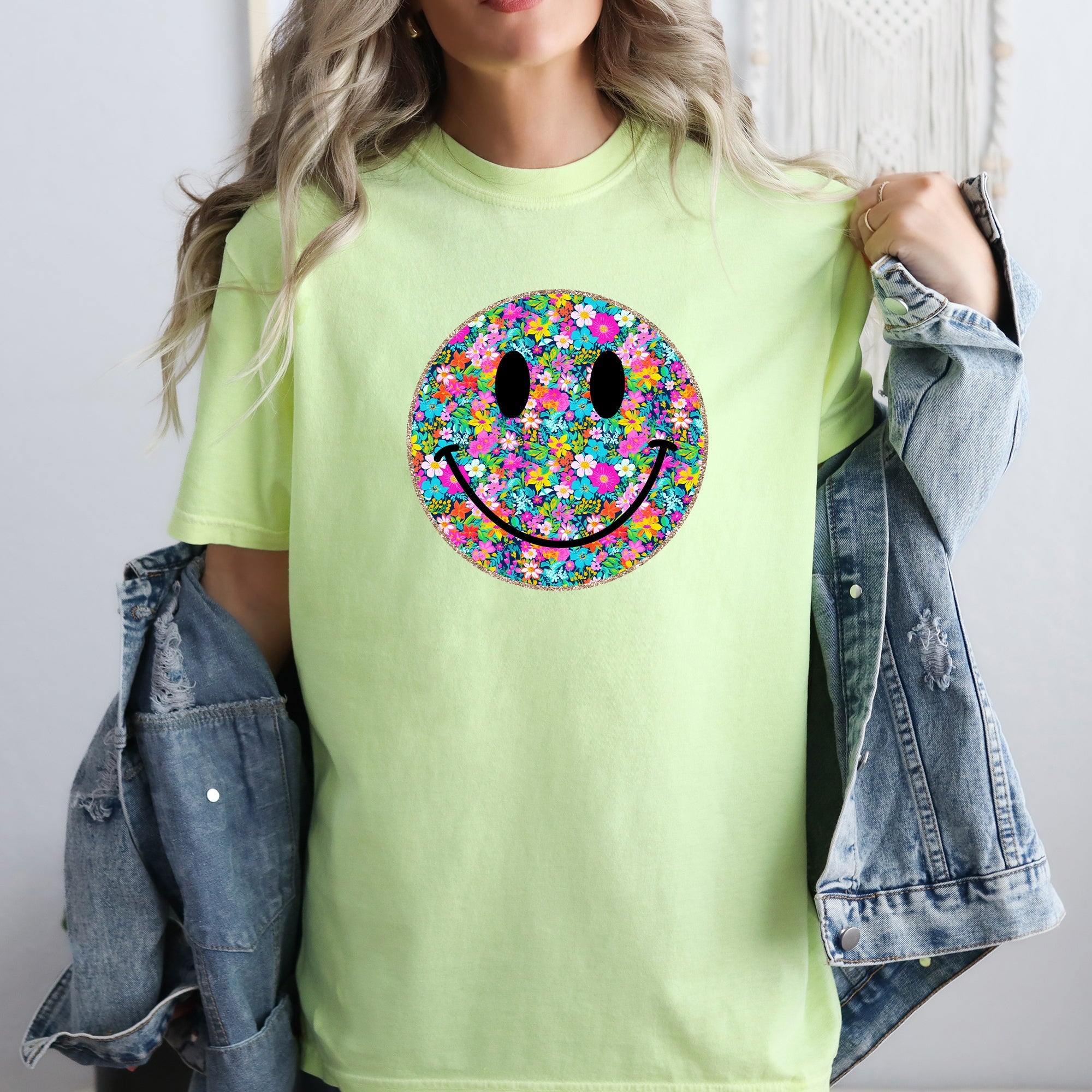 Floral Smiley Face Retro Summer Flowers Vintage Sunshine Haze Graphic Comfort Colors Tee