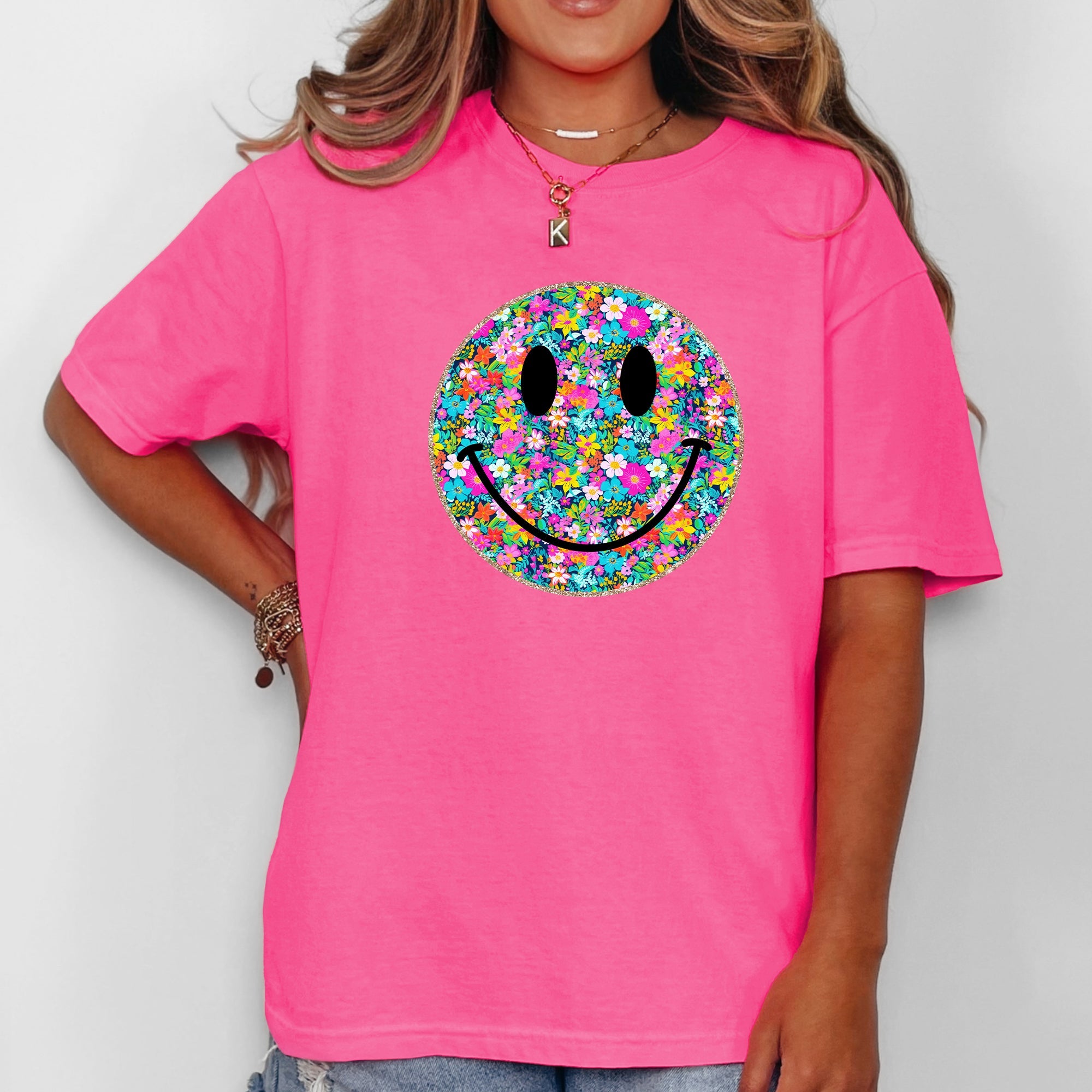 Floral Smiley Face Retro Summer Flowers Vintage Sunshine Haze Graphic Comfort Colors Tee