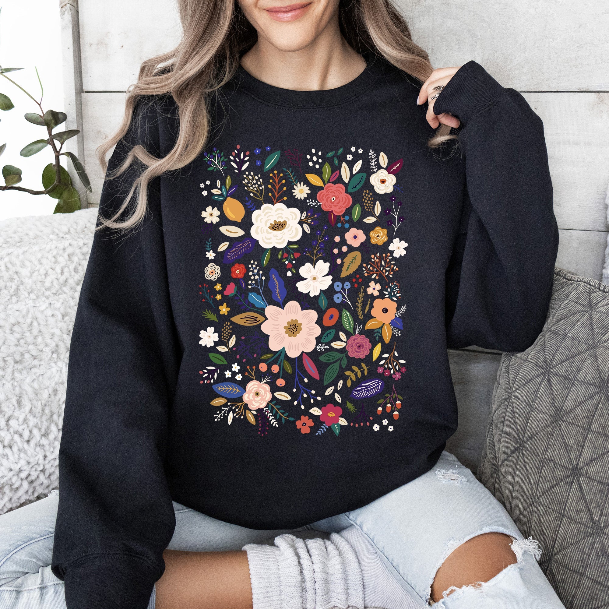 Flower Field Whimsical Colorful Floral Garden Meadow Spring Bloom Graphic Sweatshirt