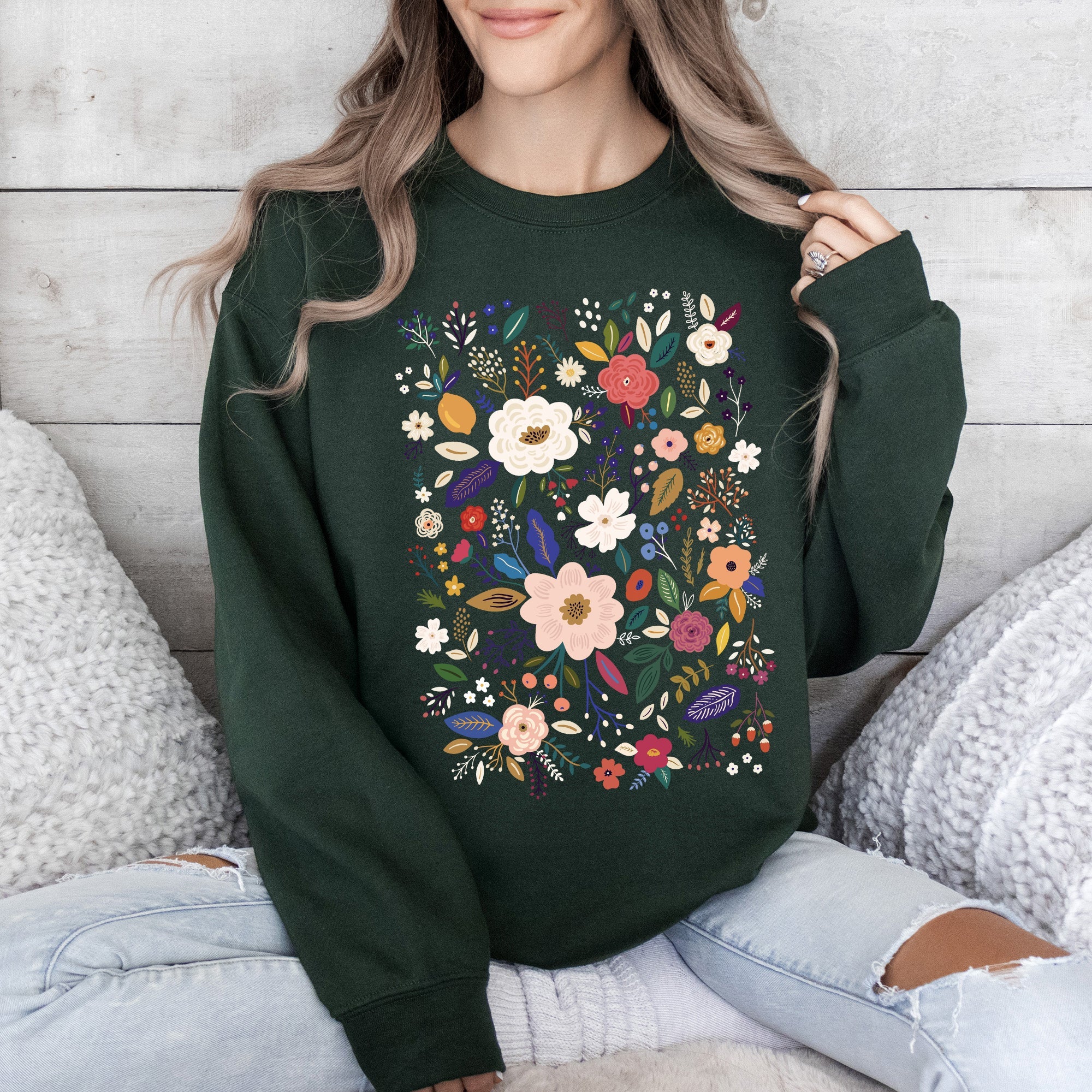 Flower Field Whimsical Colorful Floral Garden Meadow Spring Bloom Graphic Sweatshirt