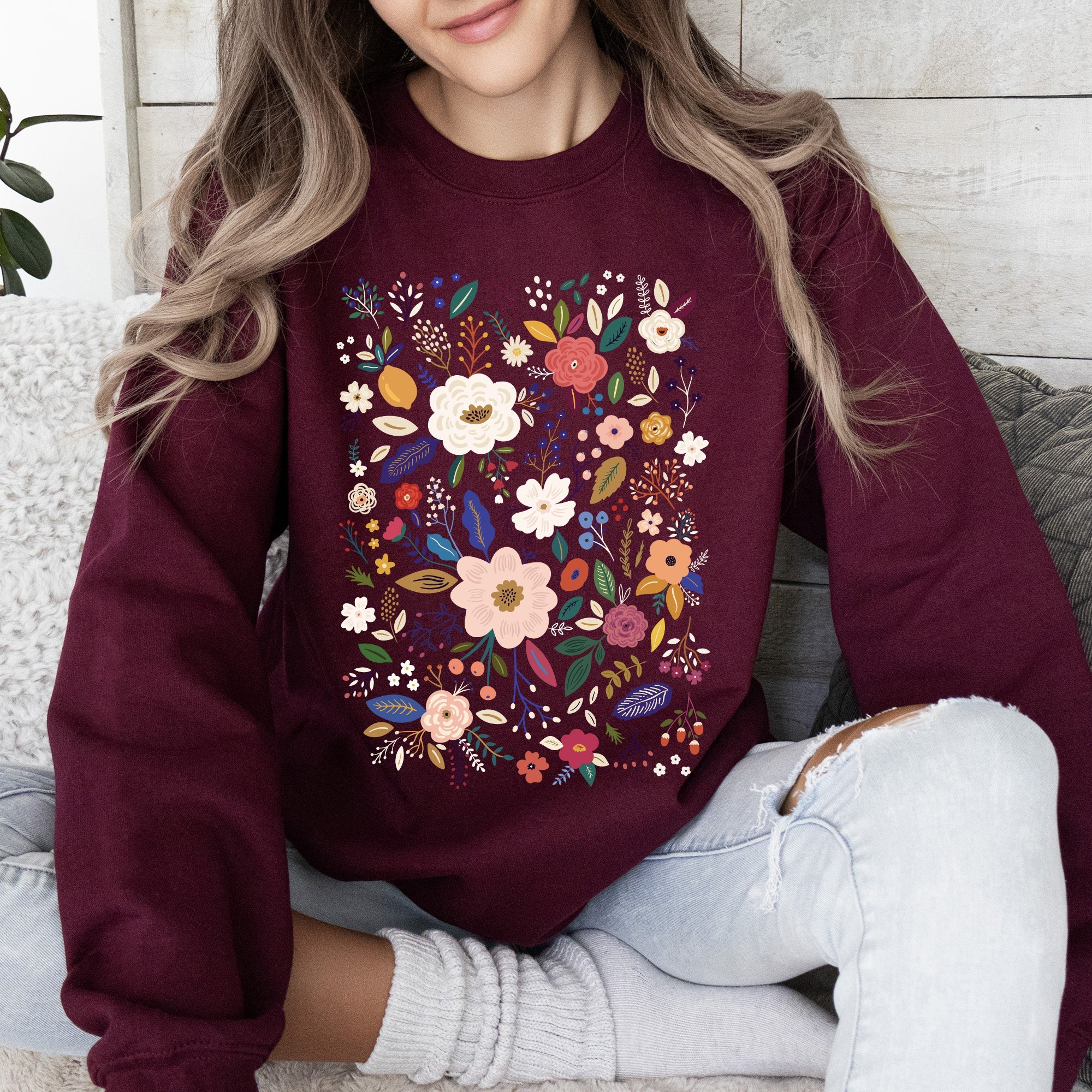 Flower Field Whimsical Colorful Floral Garden Meadow Spring Bloom Graphic Sweatshirt