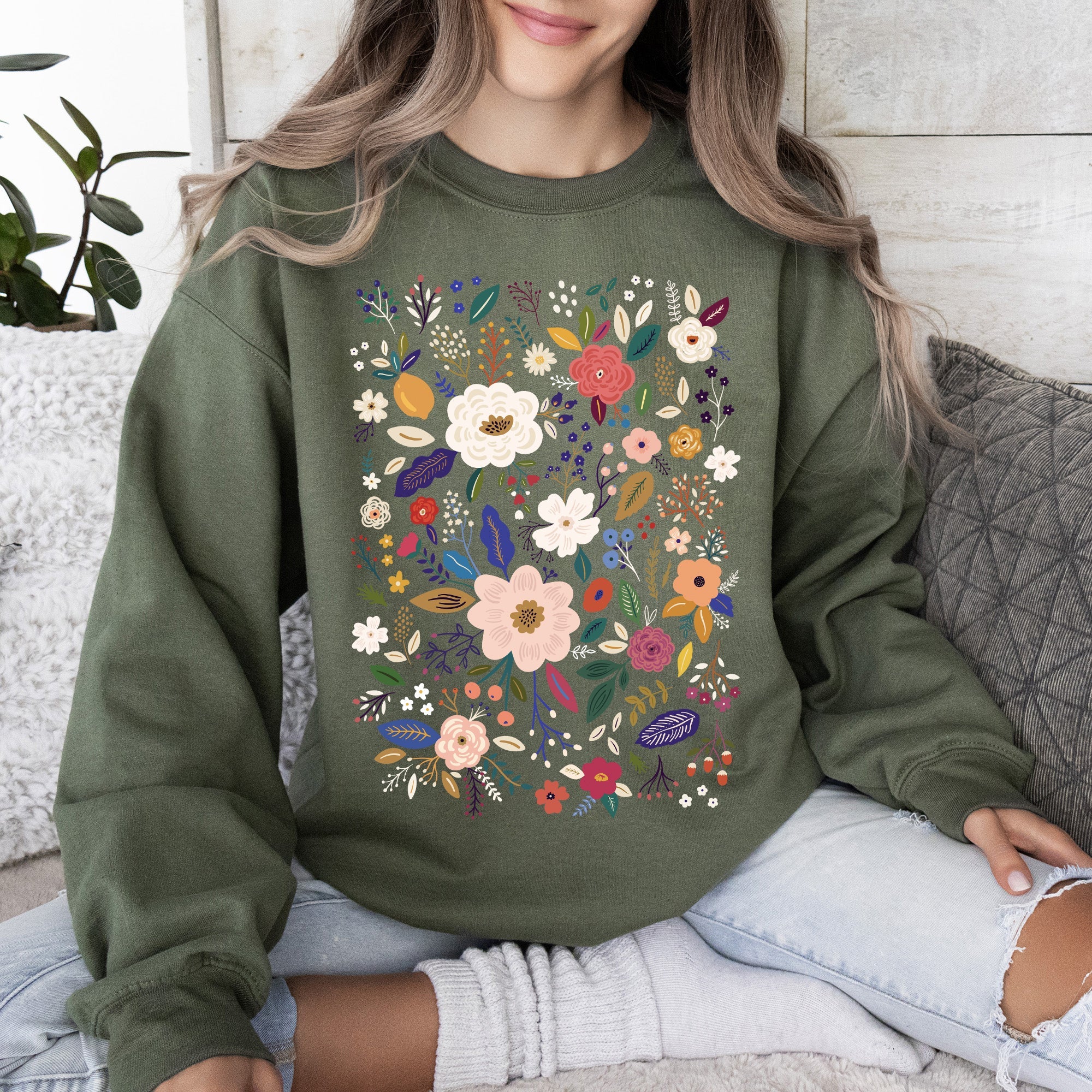 Flower Field Whimsical Colorful Floral Garden Meadow Spring Bloom Graphic Sweatshirt