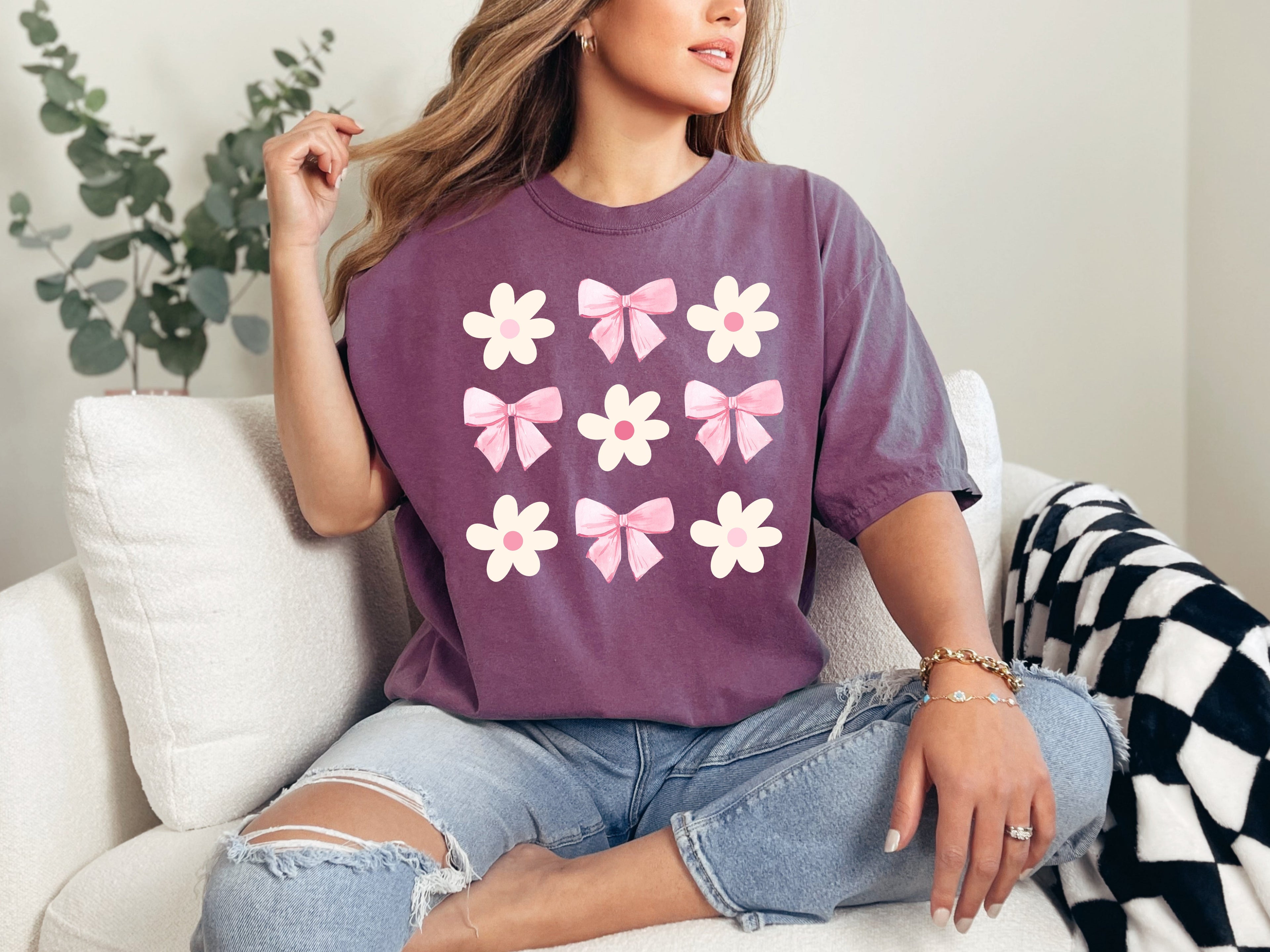 Flowers and Bows, Ribbons, Soft Girl, Coquette, Cute Vintage Inspired Comfort Colors Tee