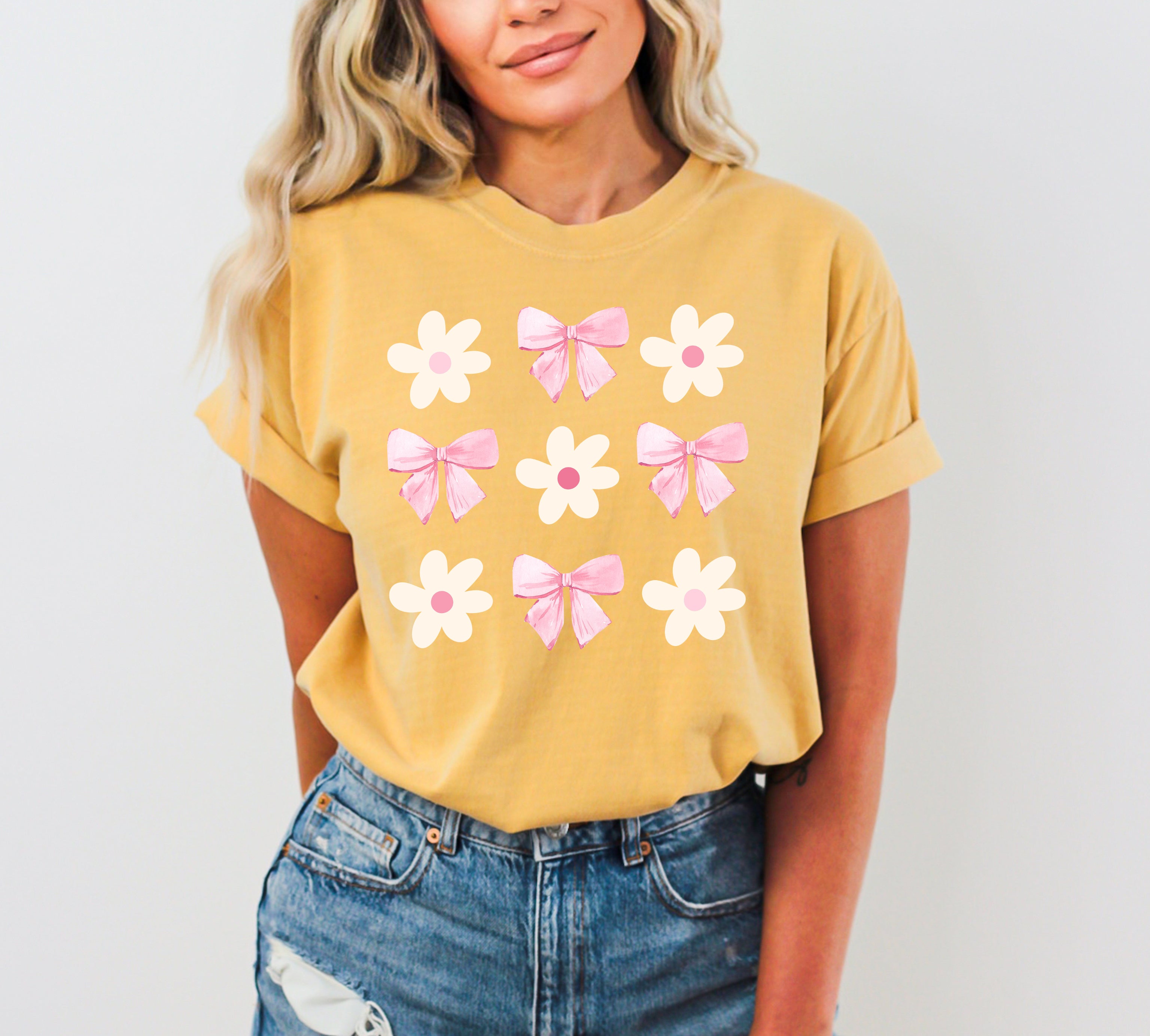 Flowers and Bows, Ribbons, Soft Girl, Coquette, Cute Vintage Inspired Comfort Colors Tee
