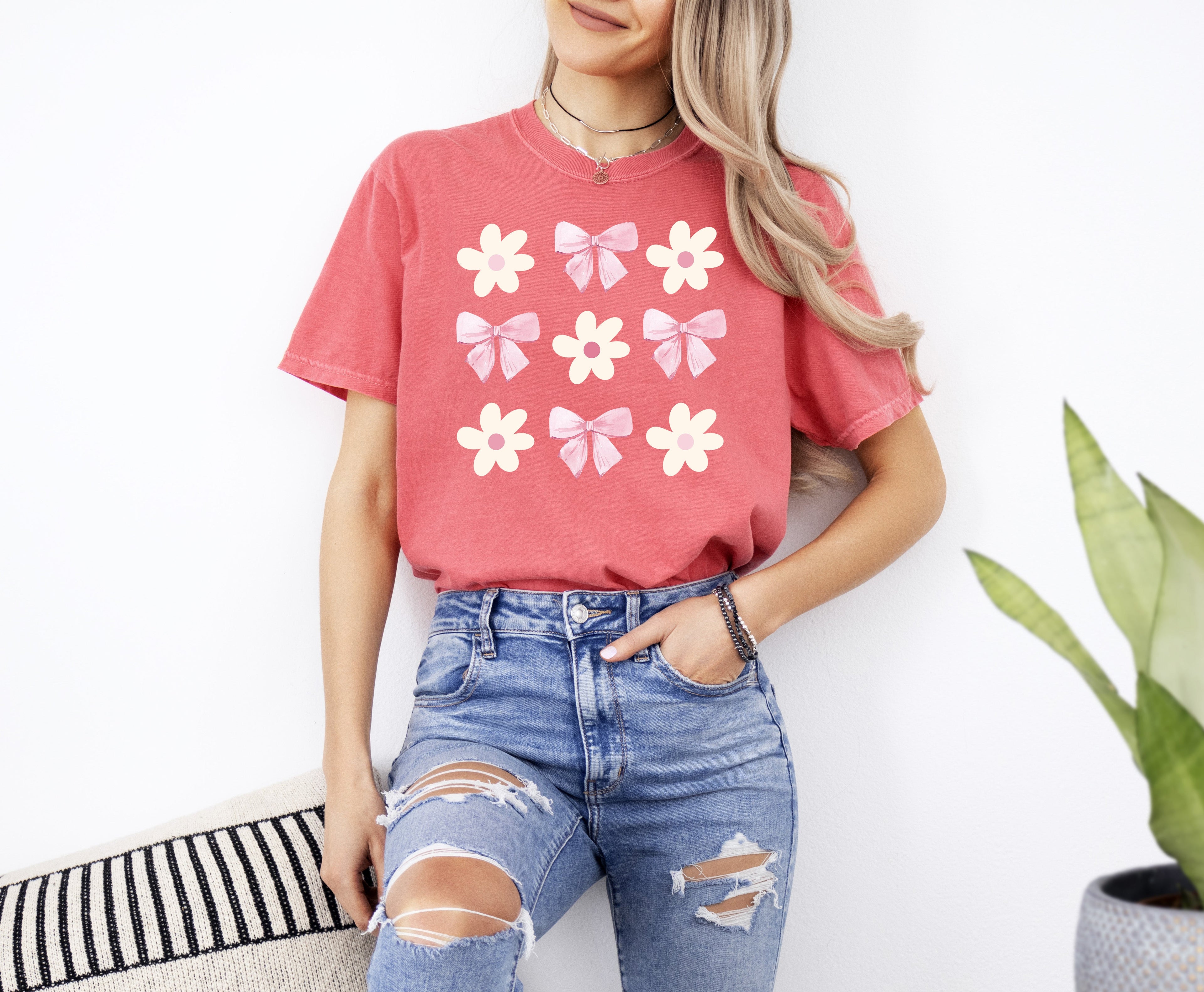Flowers and Bows, Ribbons, Soft Girl, Coquette, Cute Vintage Inspired Comfort Colors Tee