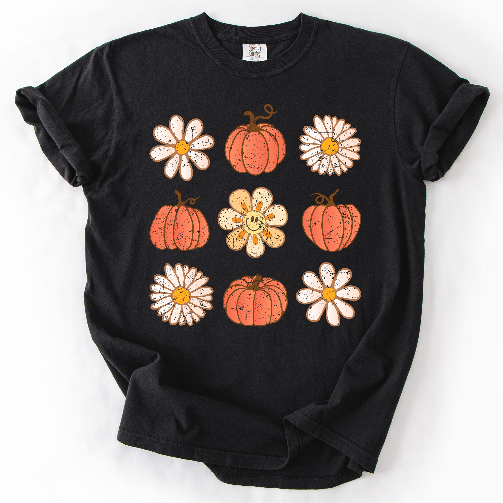 Flowers and Pumpkins Minimalist Autumn Fall Halloween Floral Brushstroke Motif Comfort Colors Tee