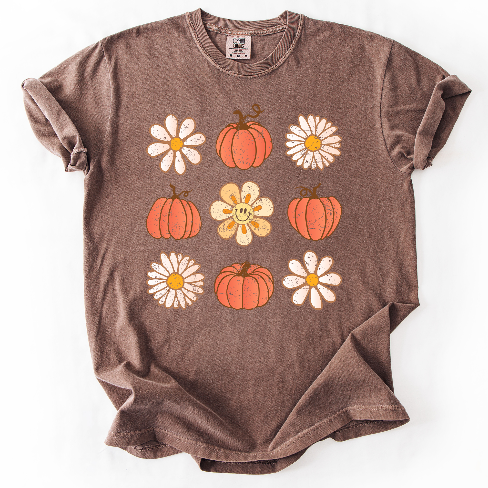 Flowers and Pumpkins Minimalist Autumn Fall Halloween Floral Brushstroke Motif Comfort Colors Tee