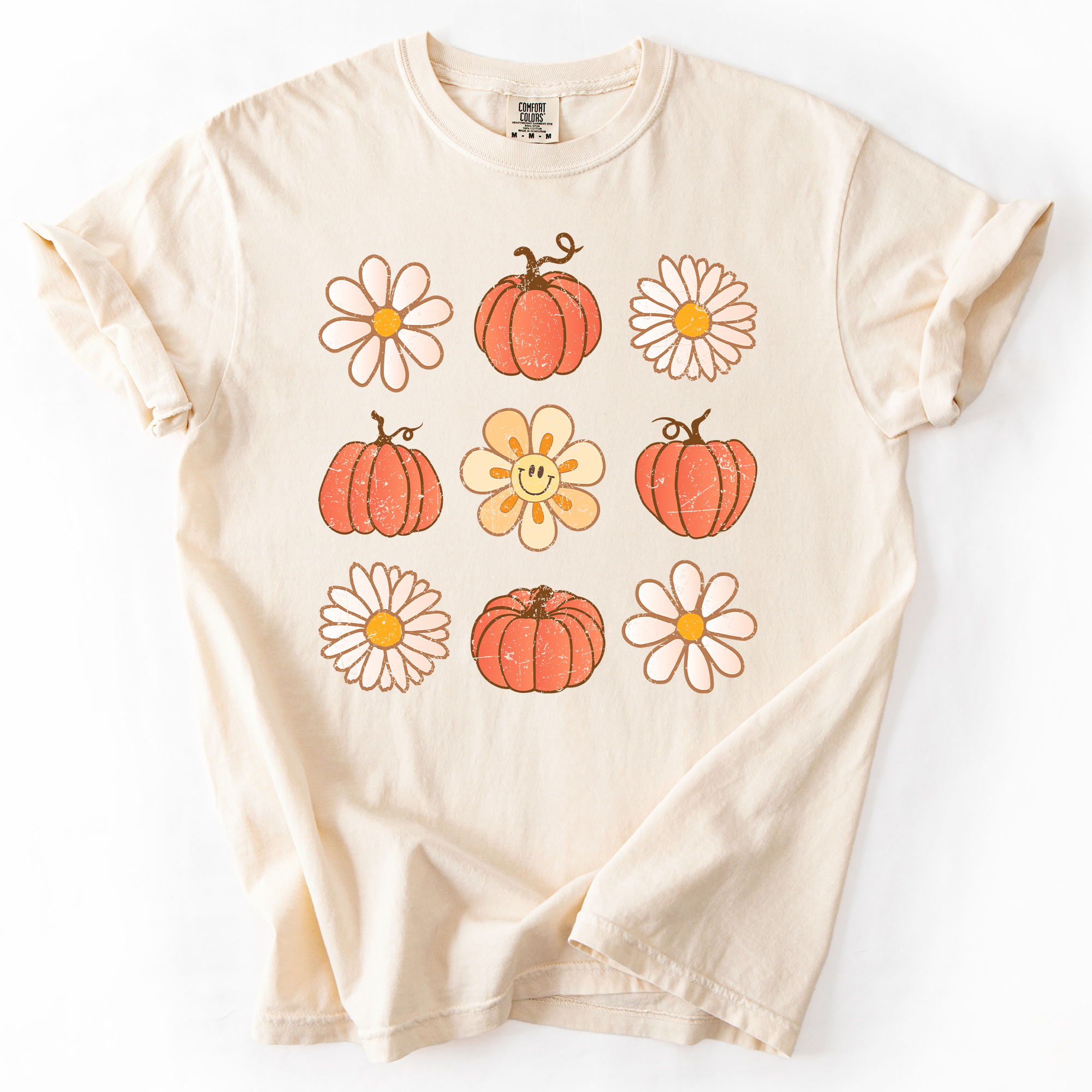 Flowers and Pumpkins Minimalist Autumn Fall Halloween Floral Brushstroke Motif Comfort Colors Tee