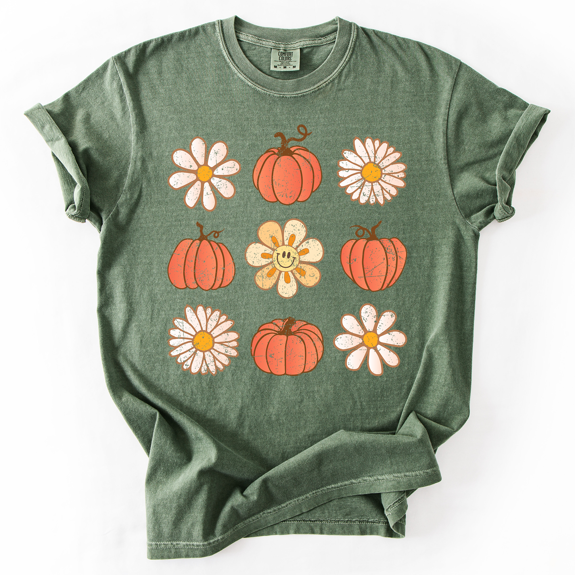 Flowers and Pumpkins Minimalist Autumn Fall Halloween Floral Brushstroke Motif Comfort Colors Tee
