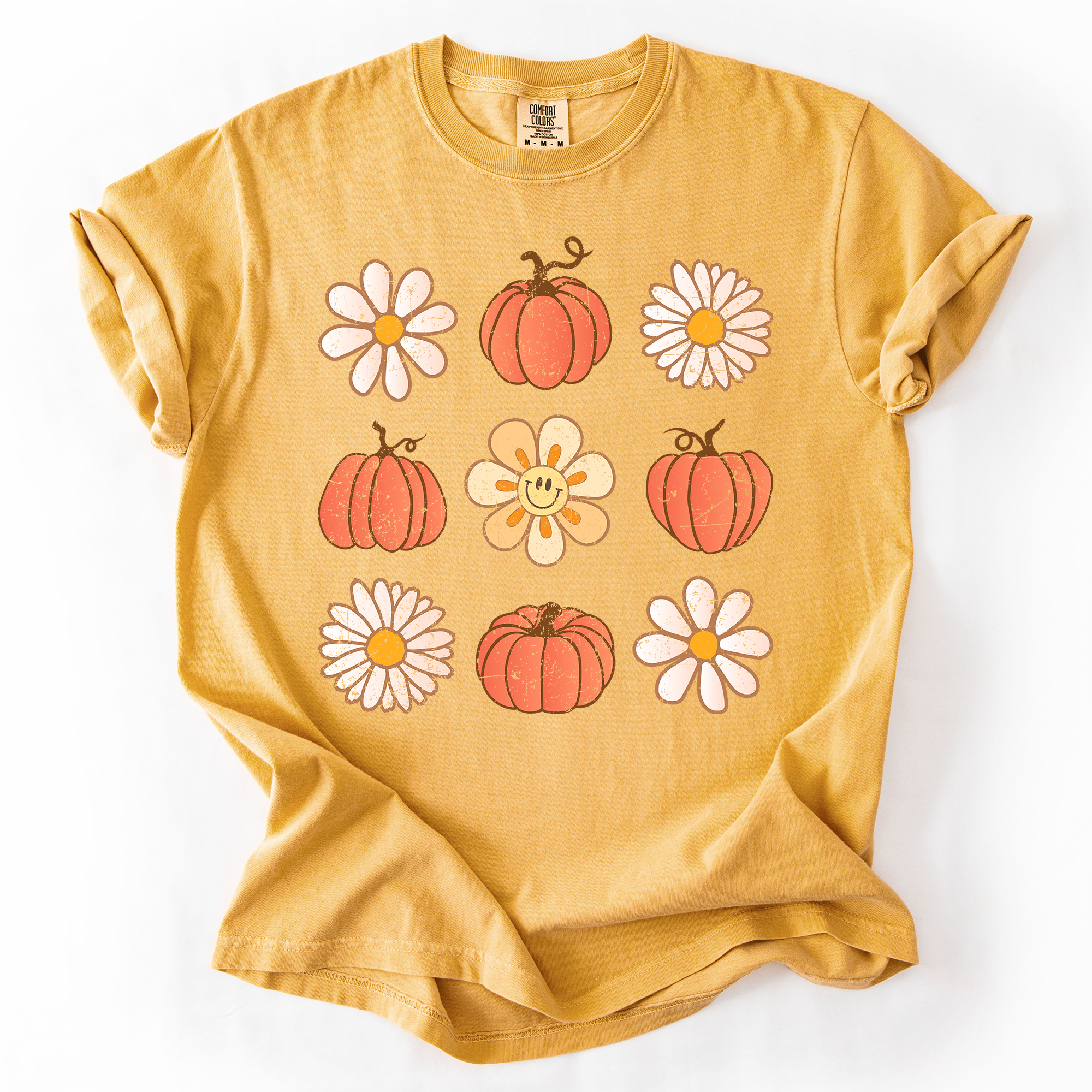 Flowers and Pumpkins Minimalist Autumn Fall Halloween Floral Brushstroke Motif Comfort Colors Tee