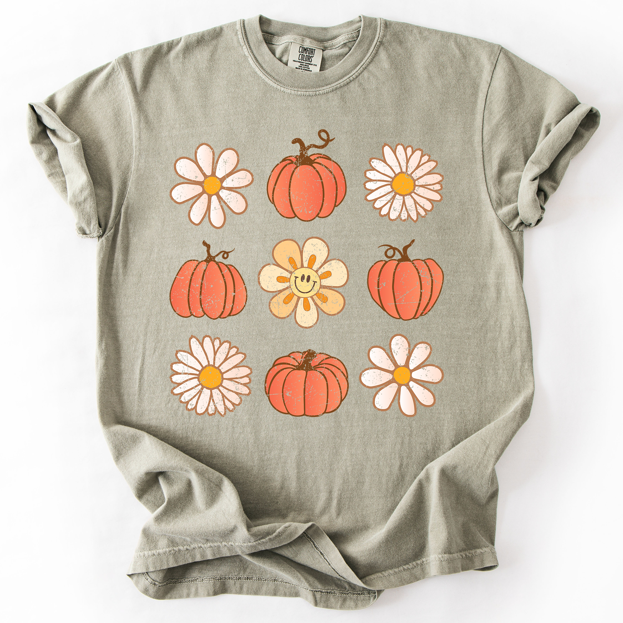 Flowers and Pumpkins Minimalist Autumn Fall Halloween Floral Brushstroke Motif Comfort Colors Tee