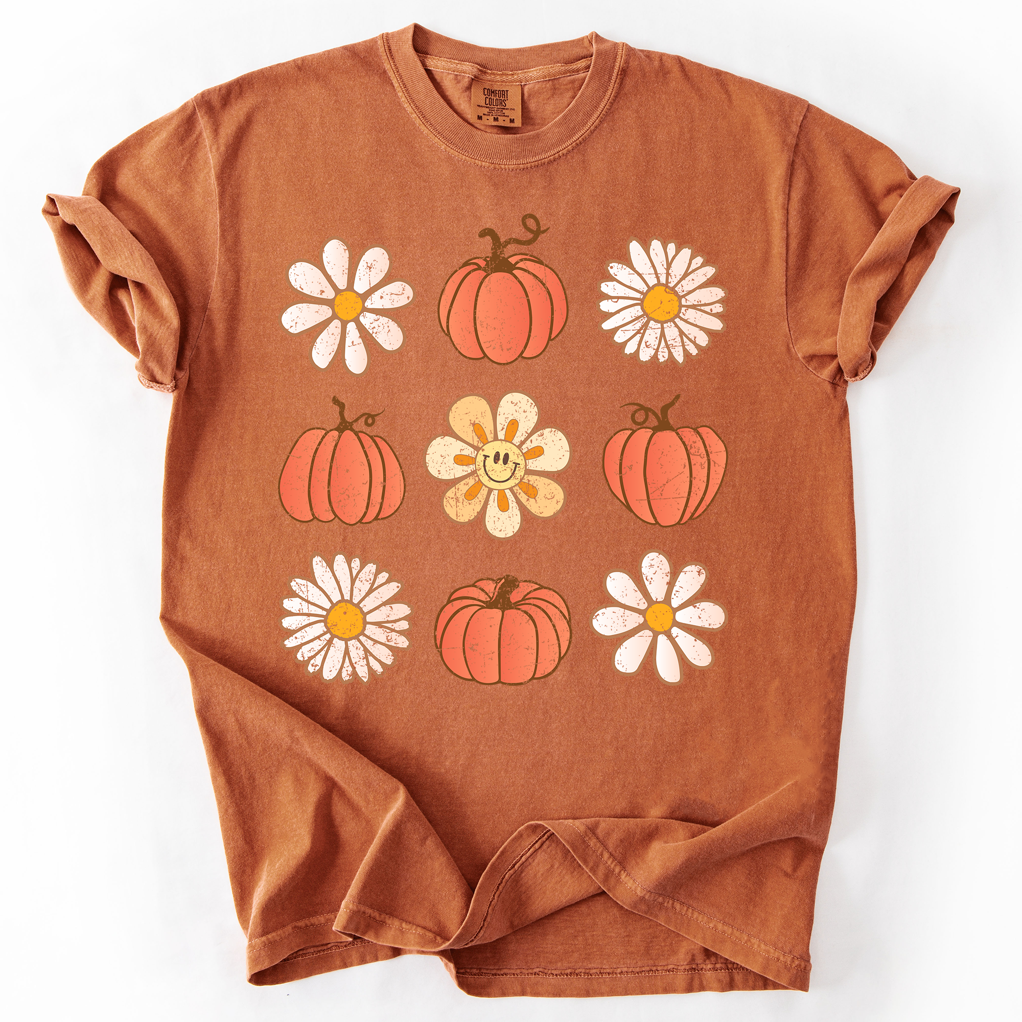 Flowers and Pumpkins Minimalist Autumn Fall Halloween Floral Brushstroke Motif Comfort Colors Tee