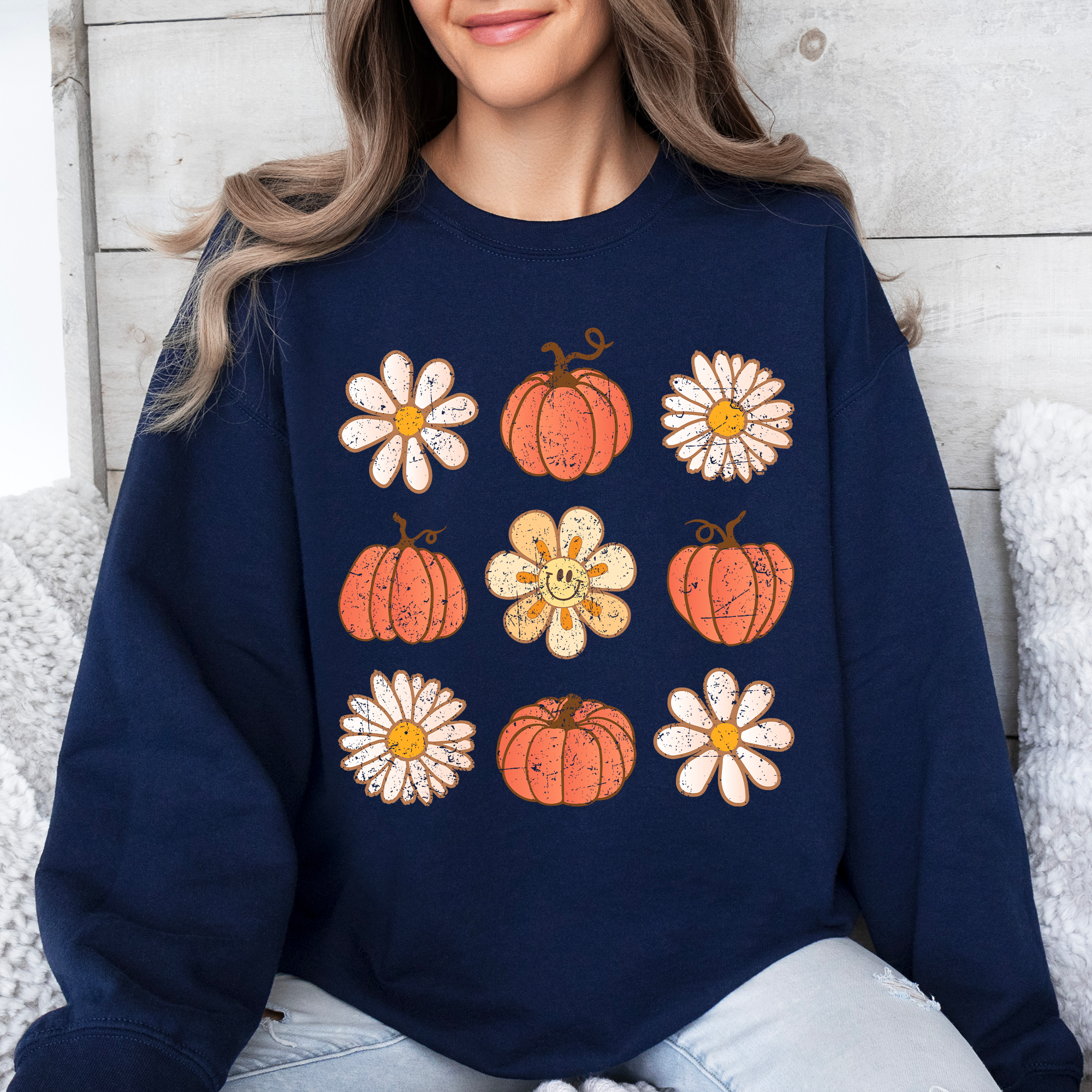 Flowers And Pumpkins Minimalist Autumn Fall Halloween Seasonal Floral Print Sweatshirt