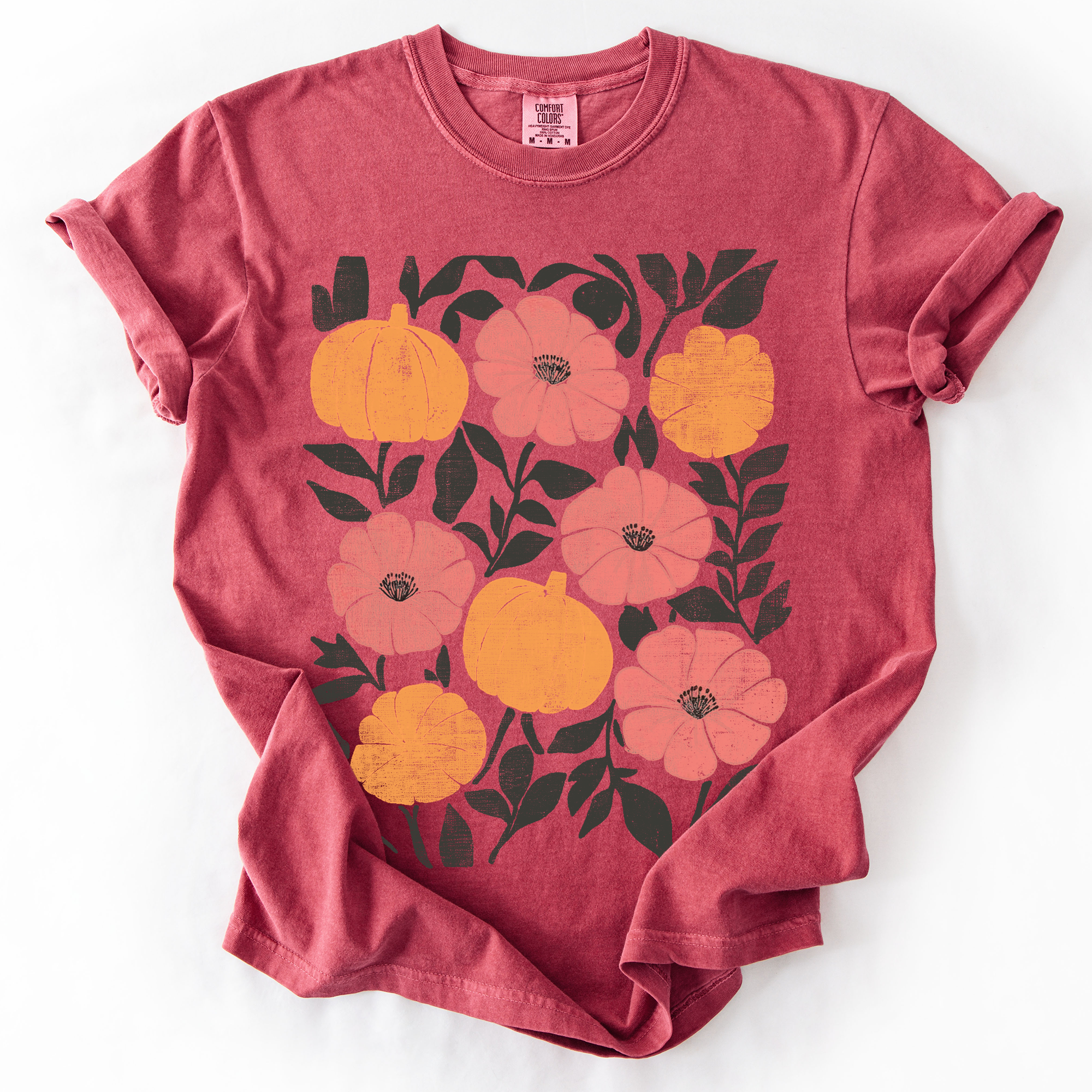 Flowers and Pumpkins Watercolor Halloween Autumn Floral Design Comfort Colors Tee