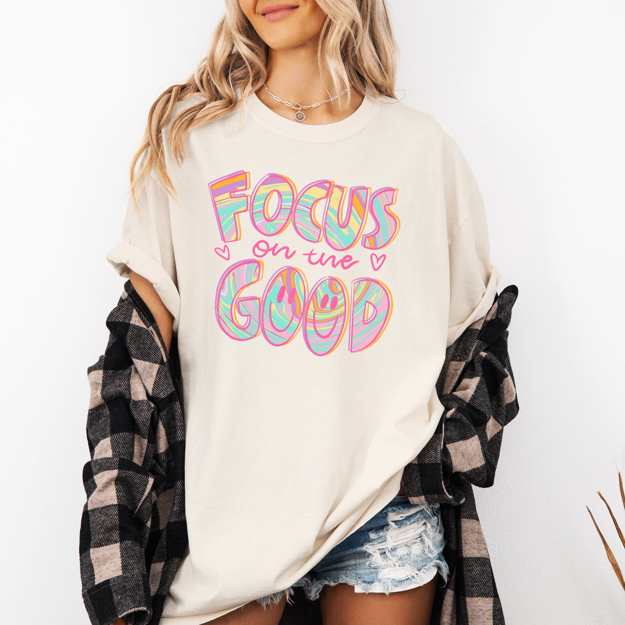 Focus On The Good Retro Groovy Positivity Mental Health Vibes For Everyday Mindset Uplift Comfort Colors Tee