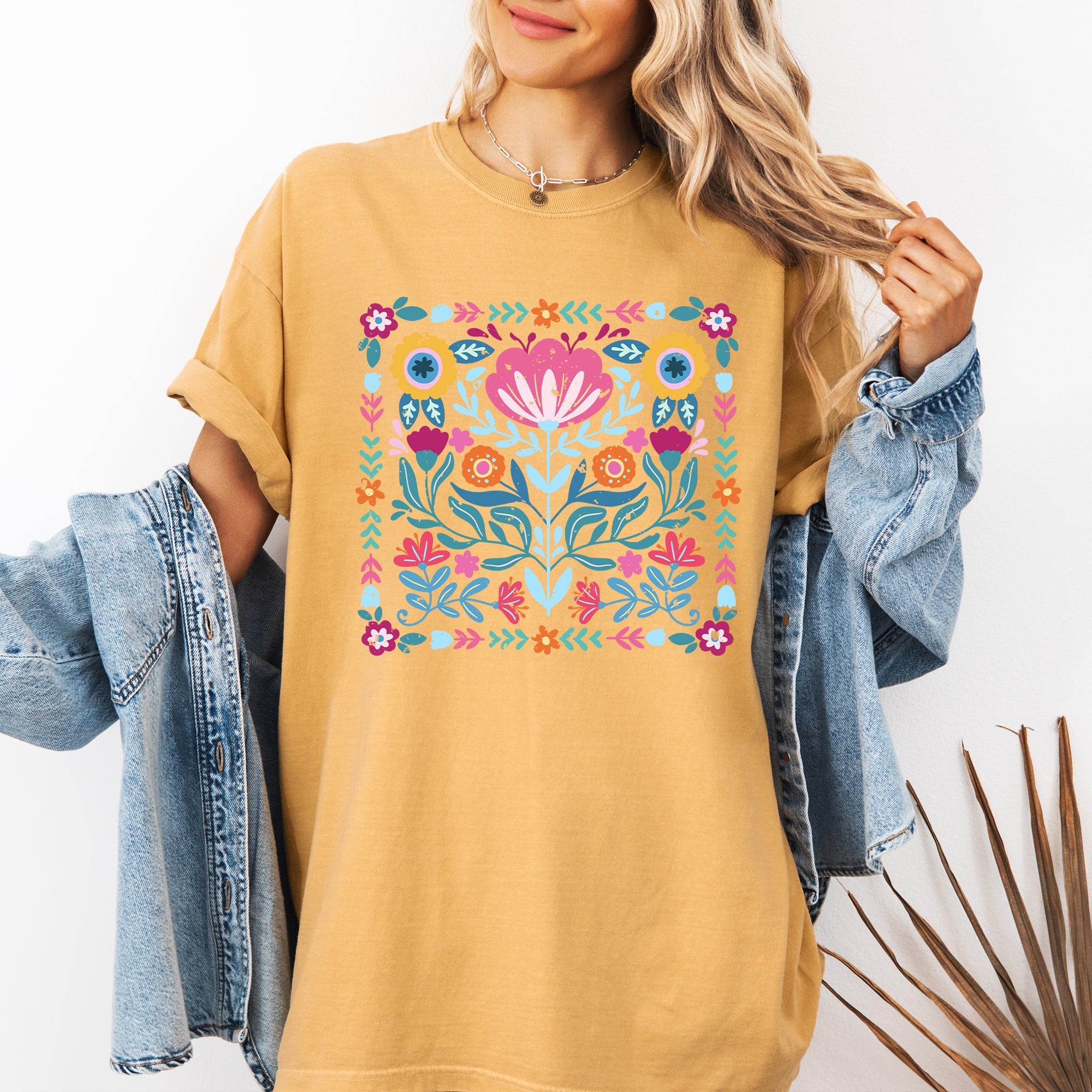 Folk Art Flowers Summer Floral Retro Vintage Botanical Inspired Comfort Colors Tee