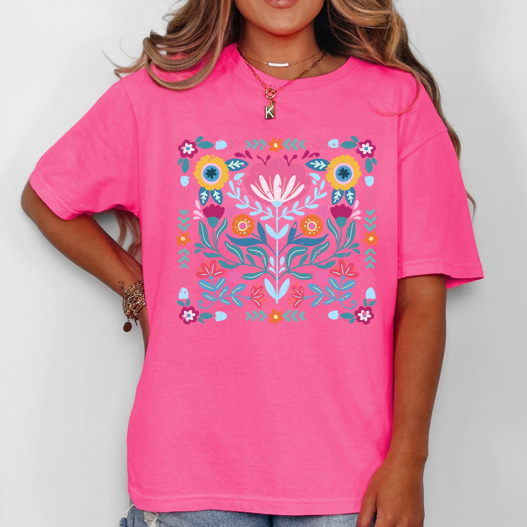 Folk Art Flowers Summer Floral Retro Vintage Botanical Inspired Comfort Colors Tee