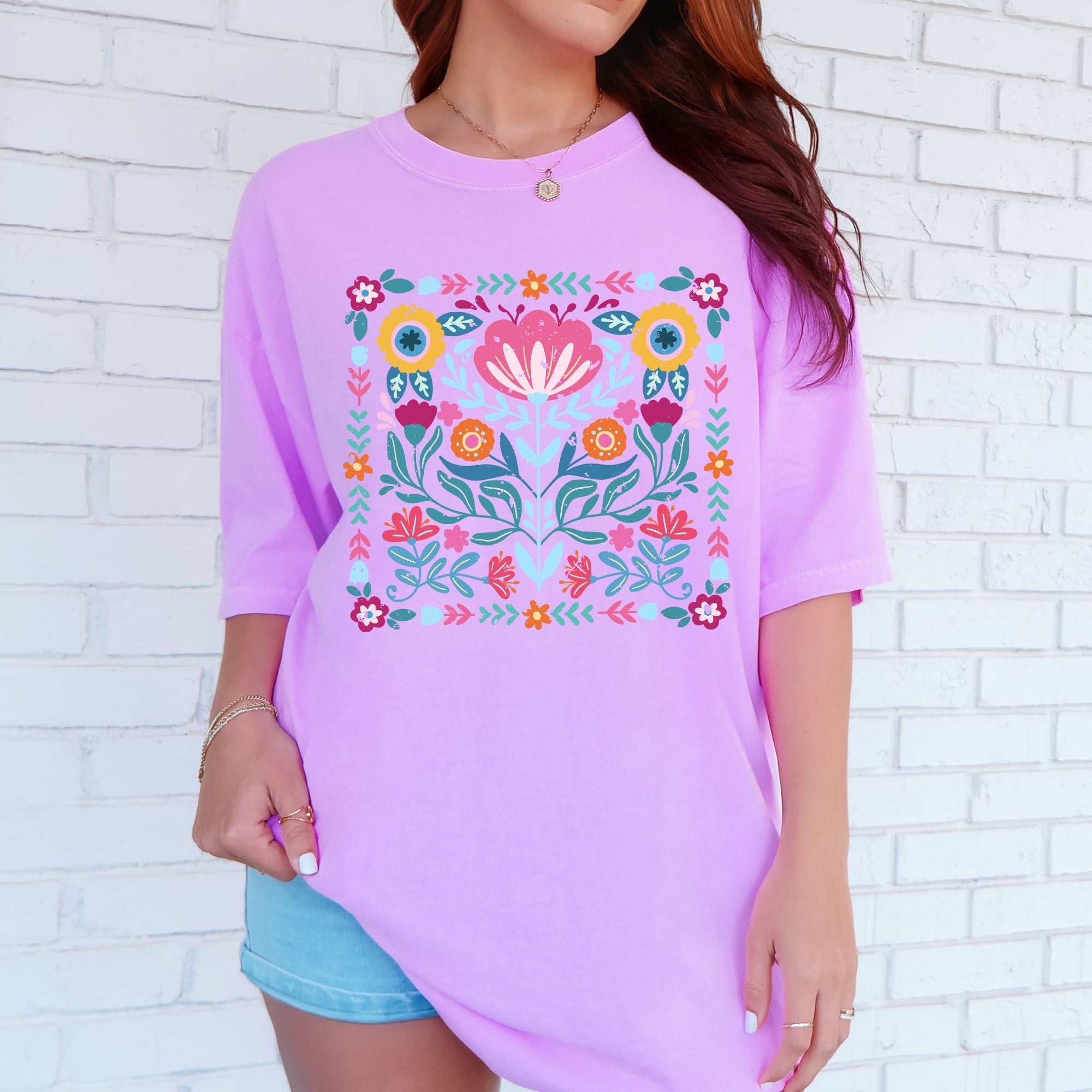 Folk Art Flowers Summer Floral Retro Vintage Botanical Inspired Comfort Colors Tee