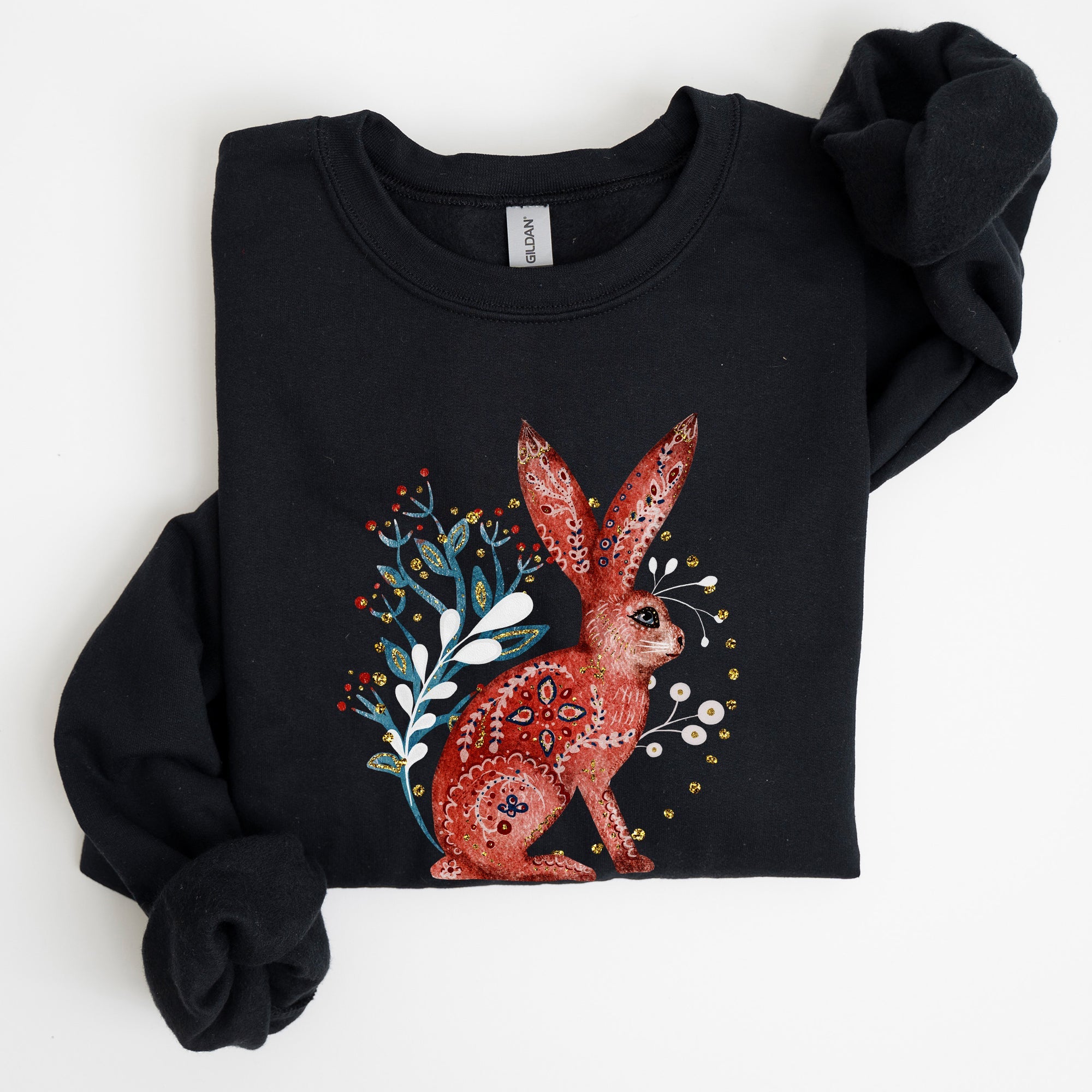Folk Art Rabbit Easter Scandinavian Inspired Nordic Pattern Cozy Vintage Sweatshirt