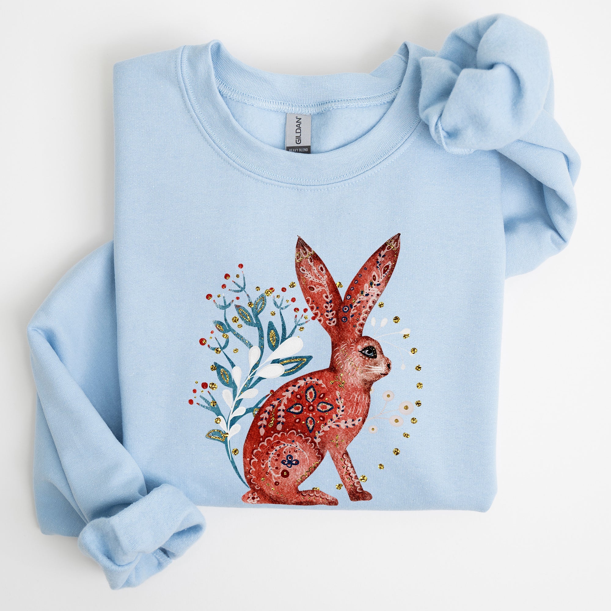 Folk Art Rabbit Easter Scandinavian Inspired Nordic Pattern Cozy Vintage Sweatshirt