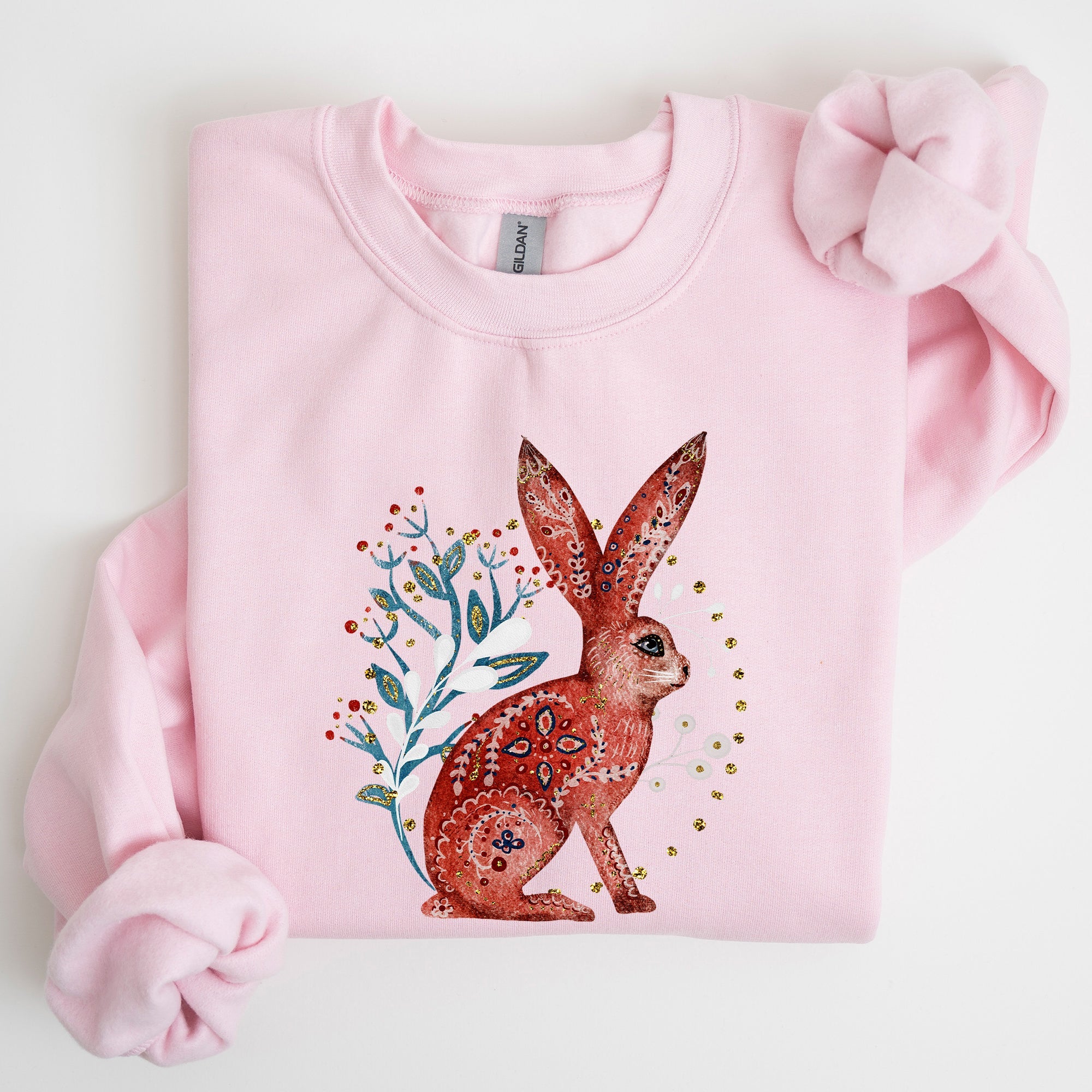 Folk Art Rabbit Easter Scandinavian Inspired Nordic Pattern Cozy Vintage Sweatshirt