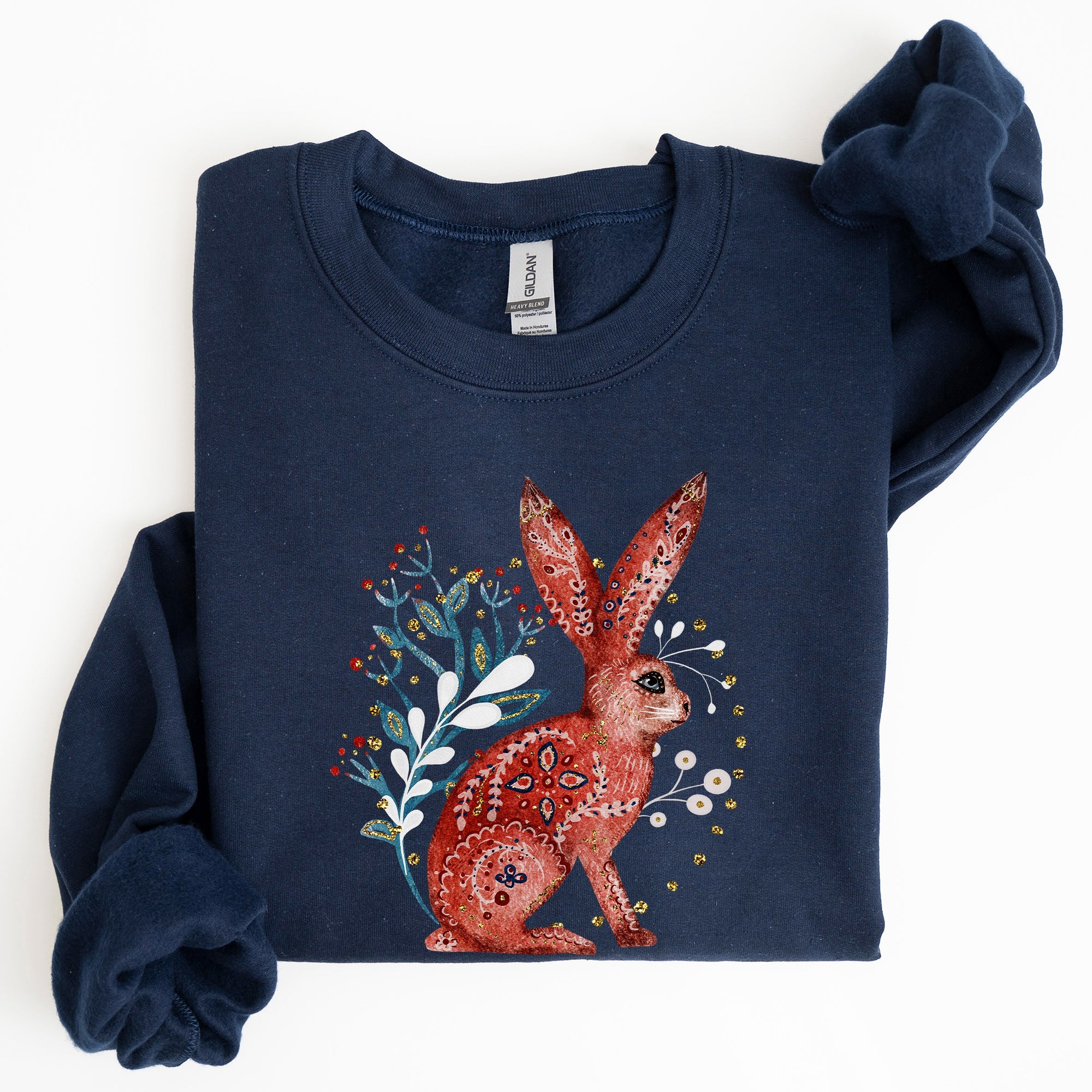 Folk Art Rabbit Easter Scandinavian Inspired Nordic Pattern Cozy Vintage Sweatshirt