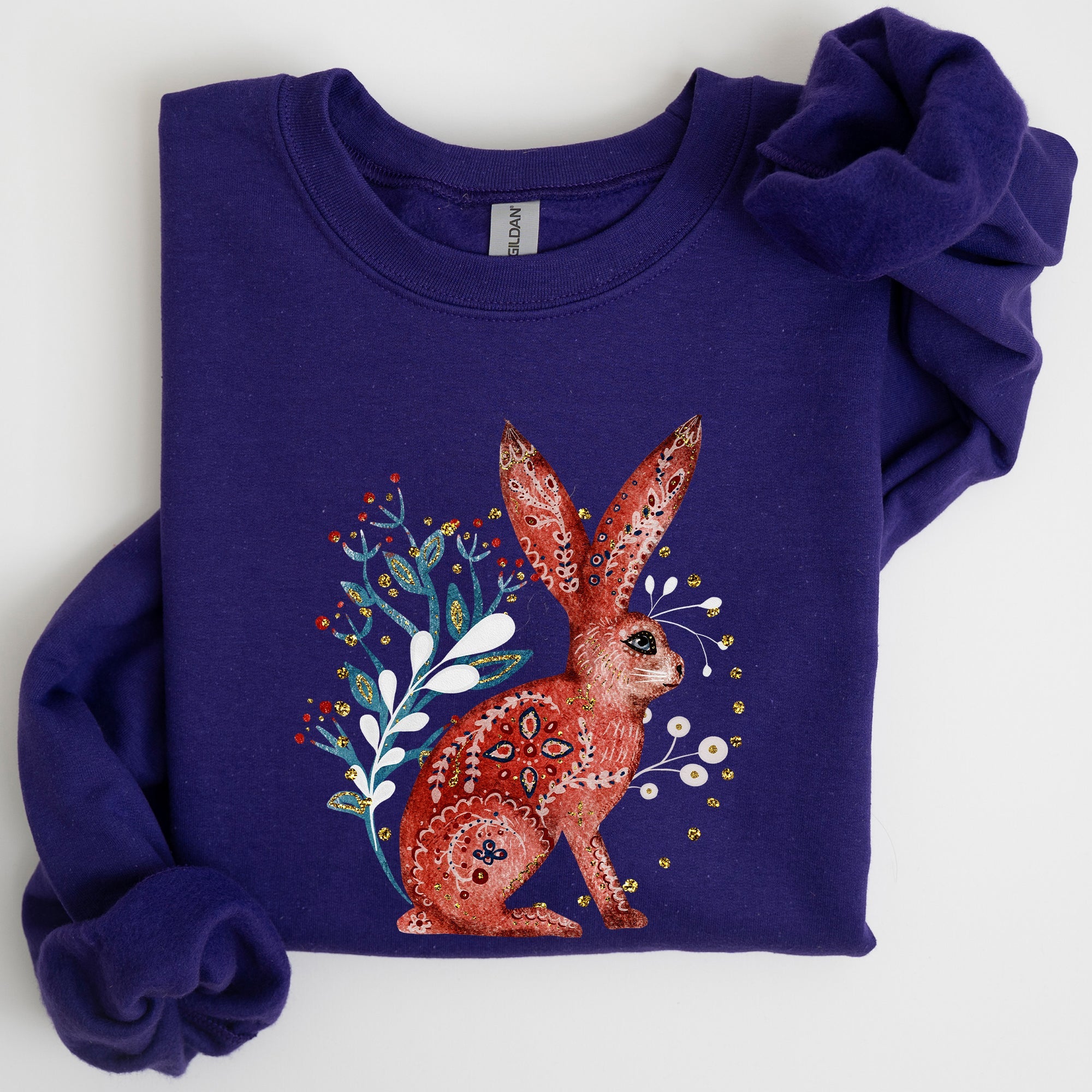 Folk Art Rabbit Easter Scandinavian Inspired Nordic Pattern Cozy Vintage Sweatshirt