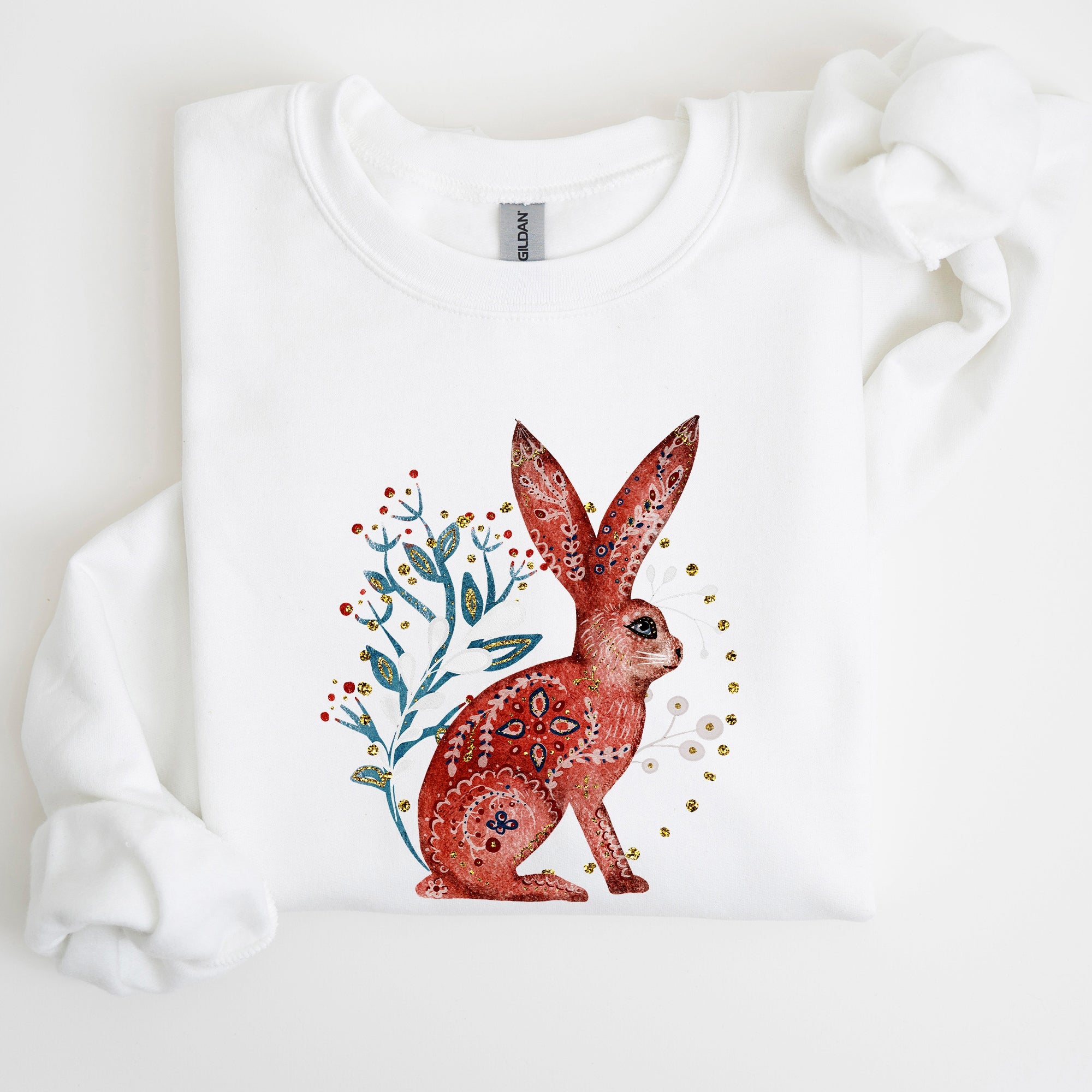Folk Art Rabbit Easter Scandinavian Inspired Nordic Pattern Cozy Vintage Sweatshirt