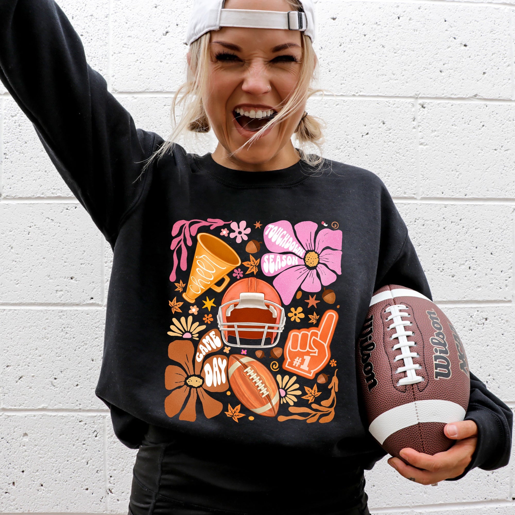 Football Floral Girly Sports Game Day Big Game Touchdown Tailgate Party Sweatshirt