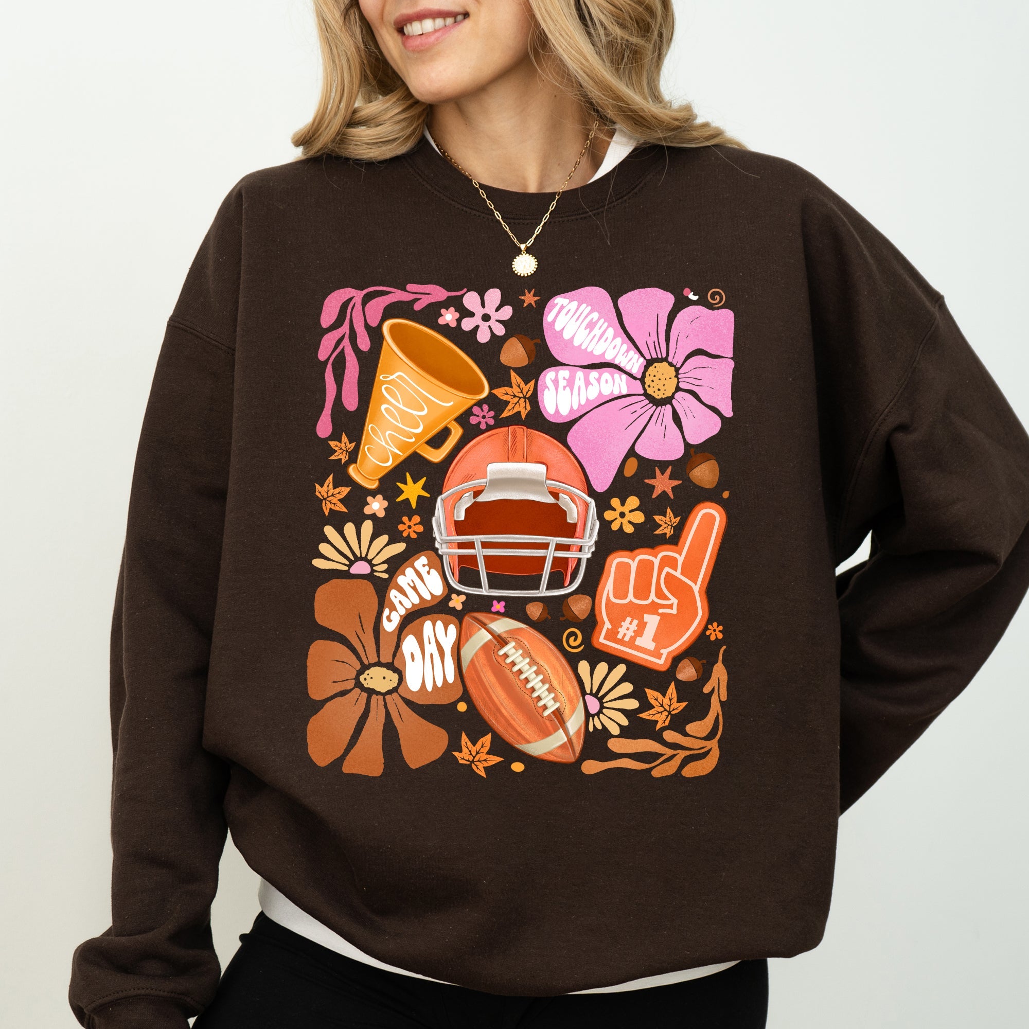 Football Floral Girly Sports Game Day Big Game Touchdown Tailgate Party Sweatshirt