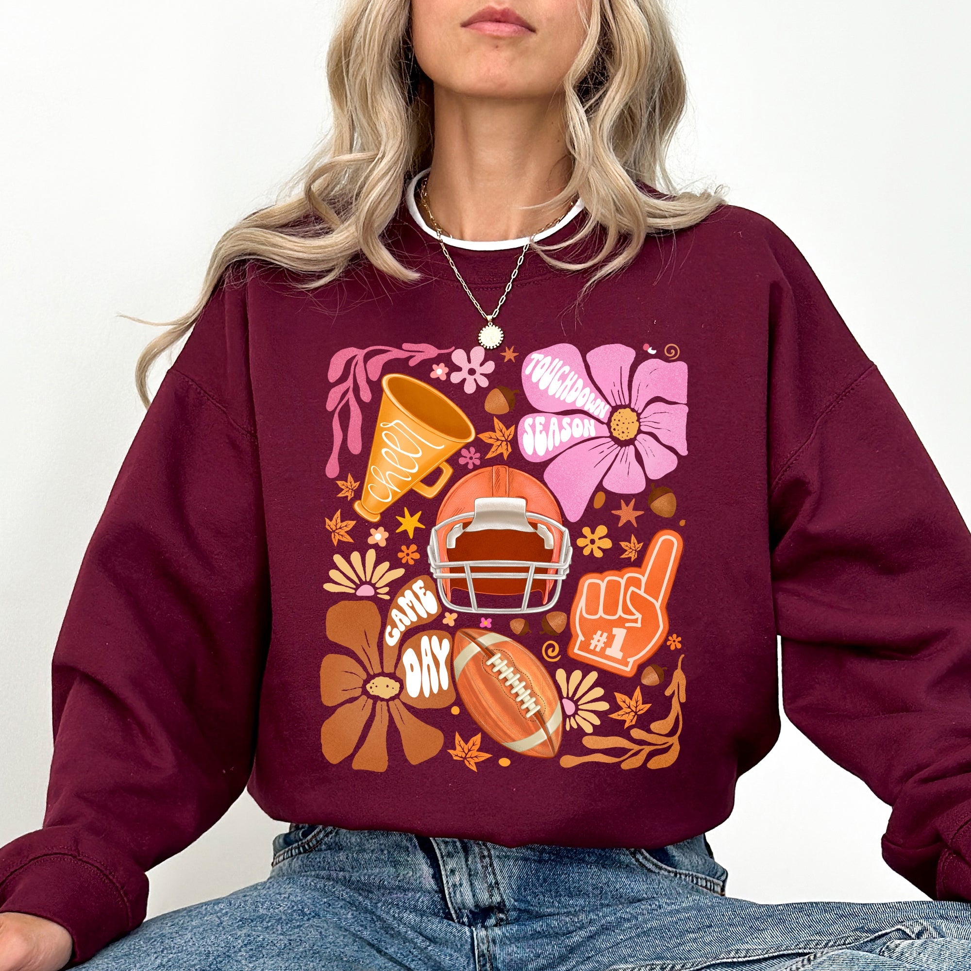 Football Floral Girly Sports Game Day Big Game Touchdown Tailgate Party Sweatshirt
