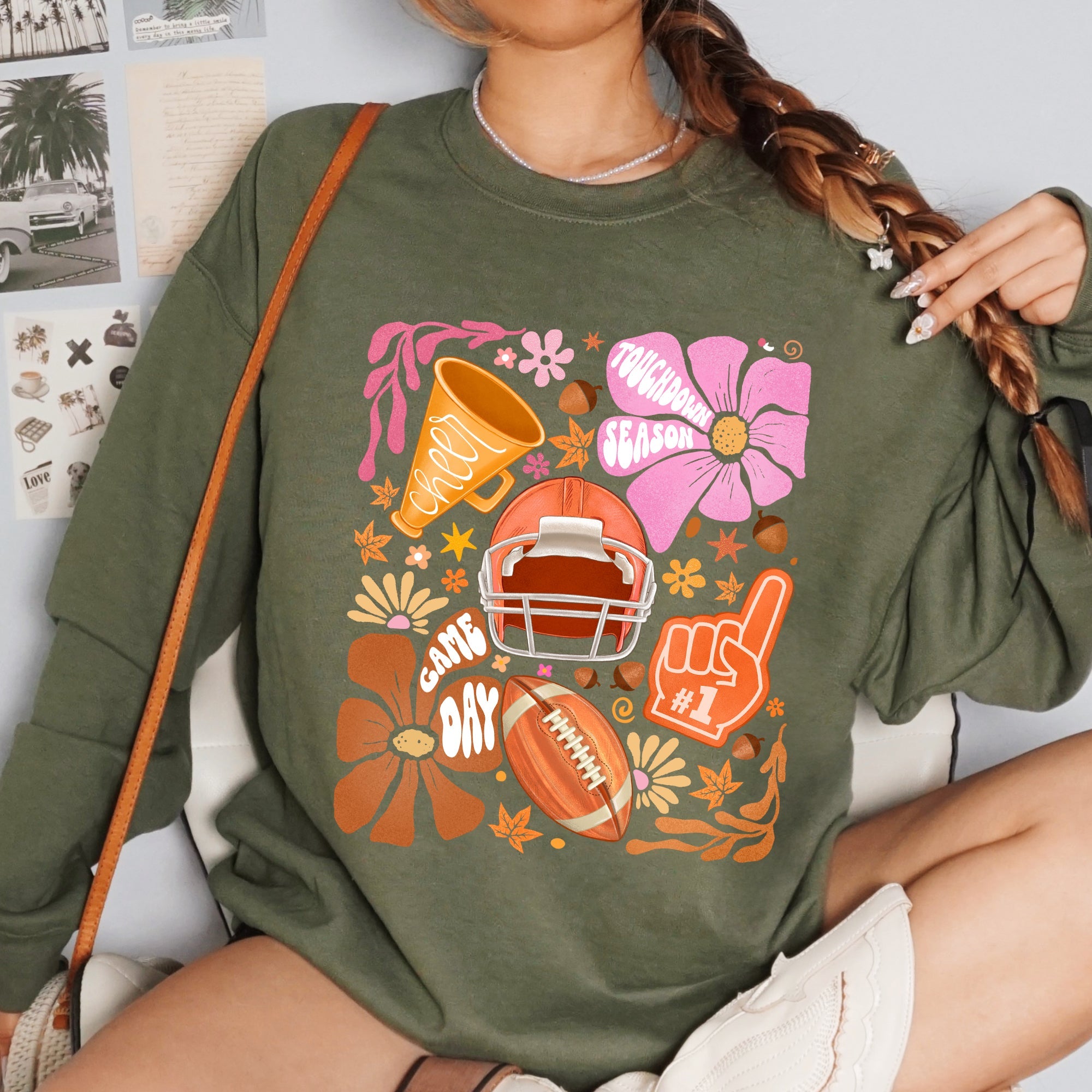 Football Floral Girly Sports Game Day Big Game Touchdown Tailgate Party Sweatshirt