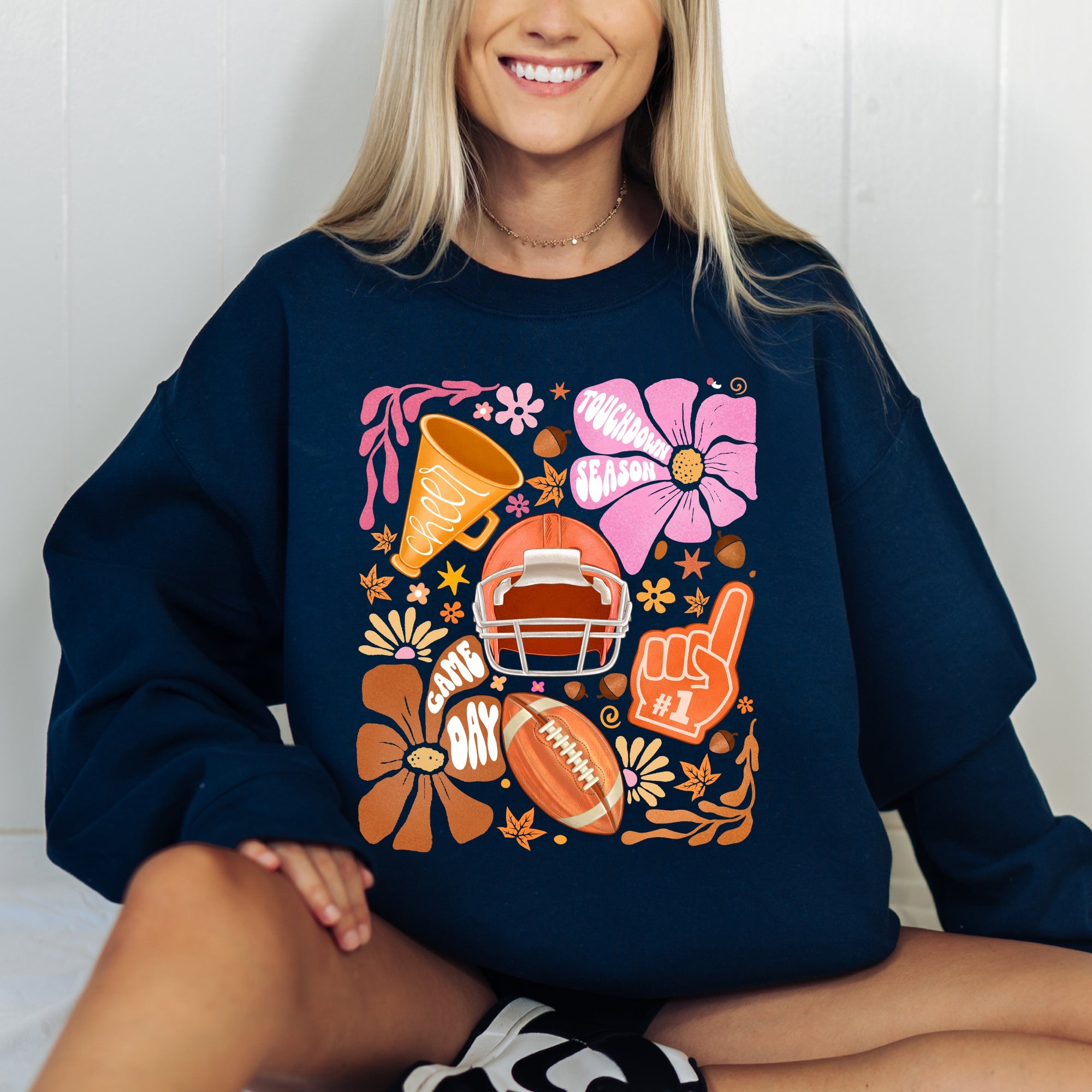 Football Floral Girly Sports Game Day Big Game Touchdown Tailgate Party Sweatshirt