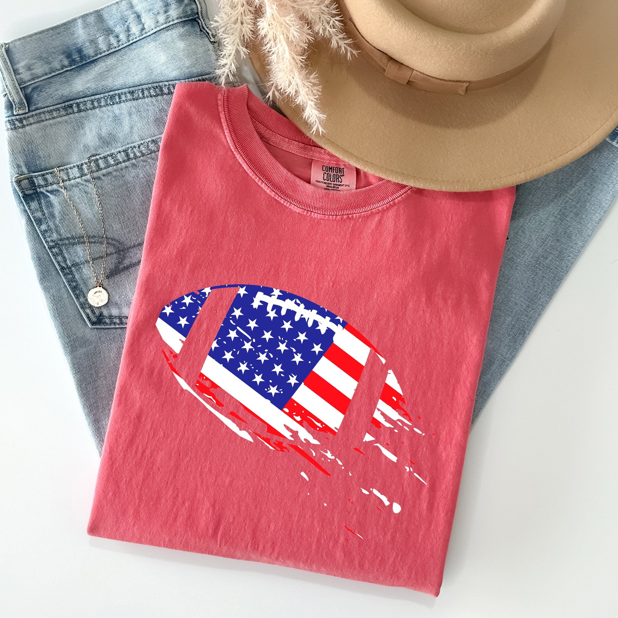 Patriotic American Flag Emblem For Football And Sports Fans Everywhere Comfort Colors Tee