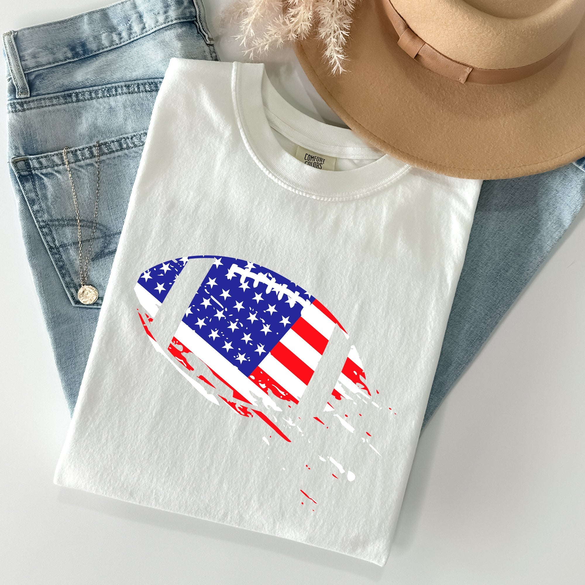 Patriotic American Flag Emblem For Football And Sports Fans Everywhere Comfort Colors Tee