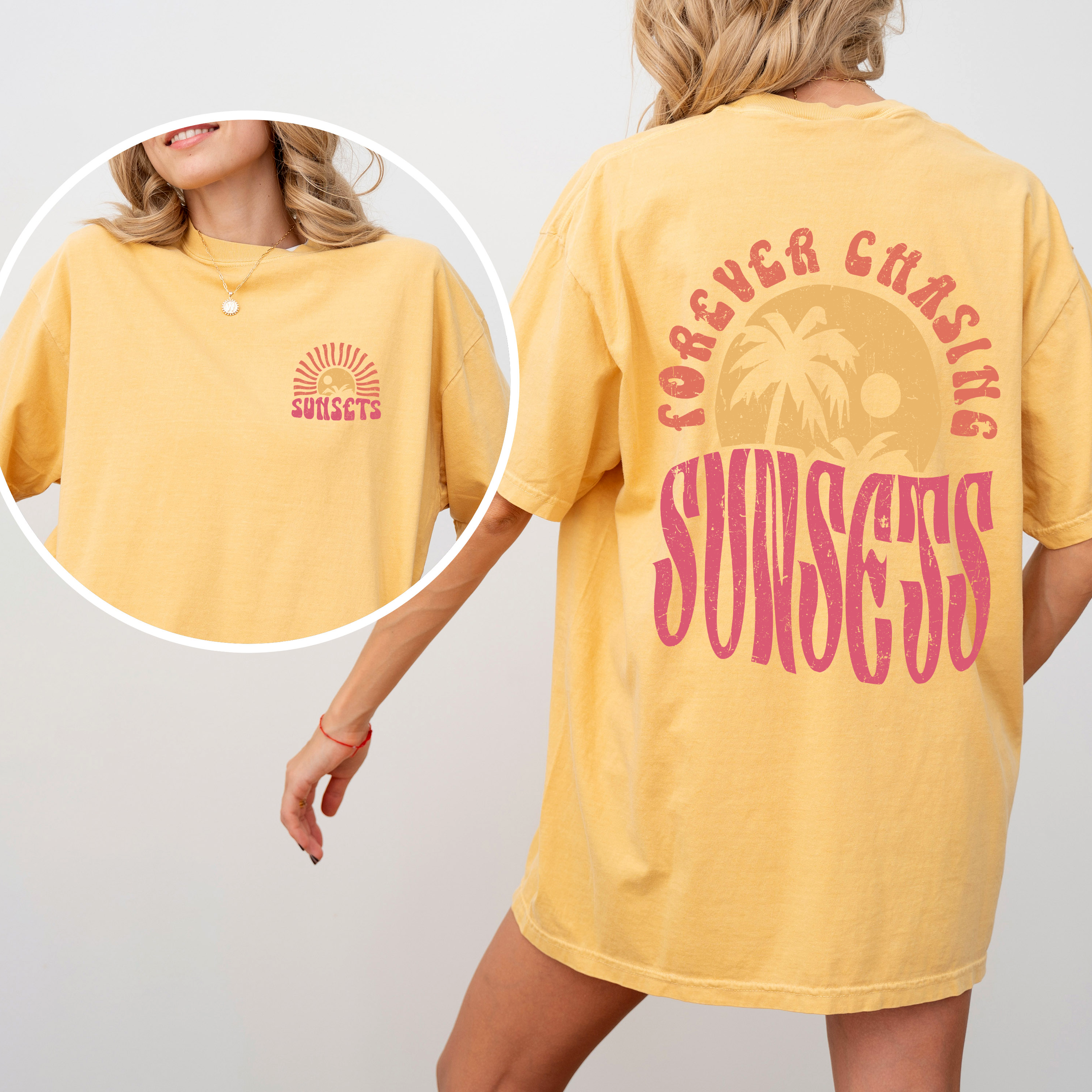 Forever Chasing Sunsets Palm Trees Beach Summer Coastal Living Comfort Colors Tee