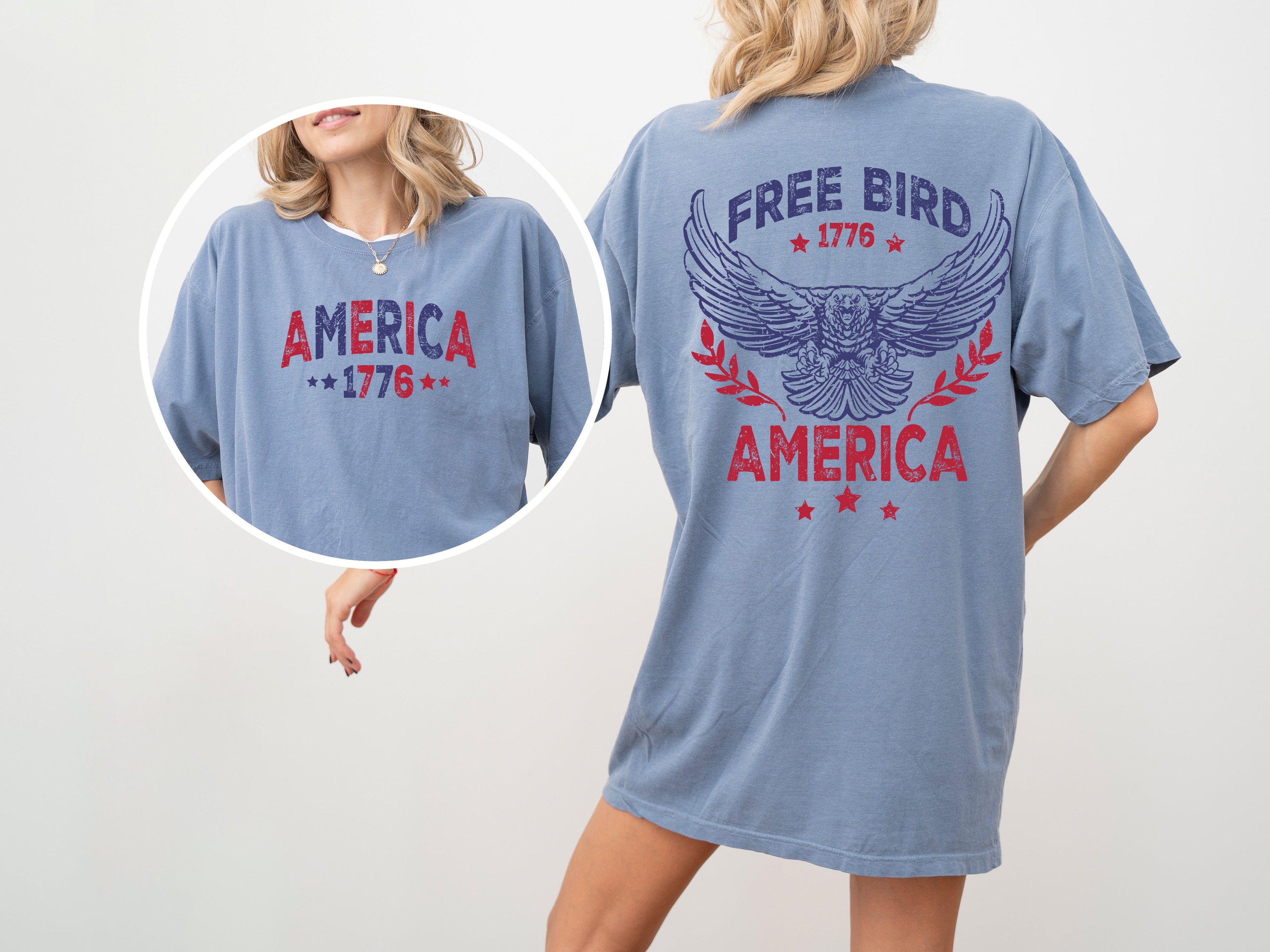Free Bird America Red White Blue Patriotic 1776 Retro Concert Front And Back Comfort Colors Tee