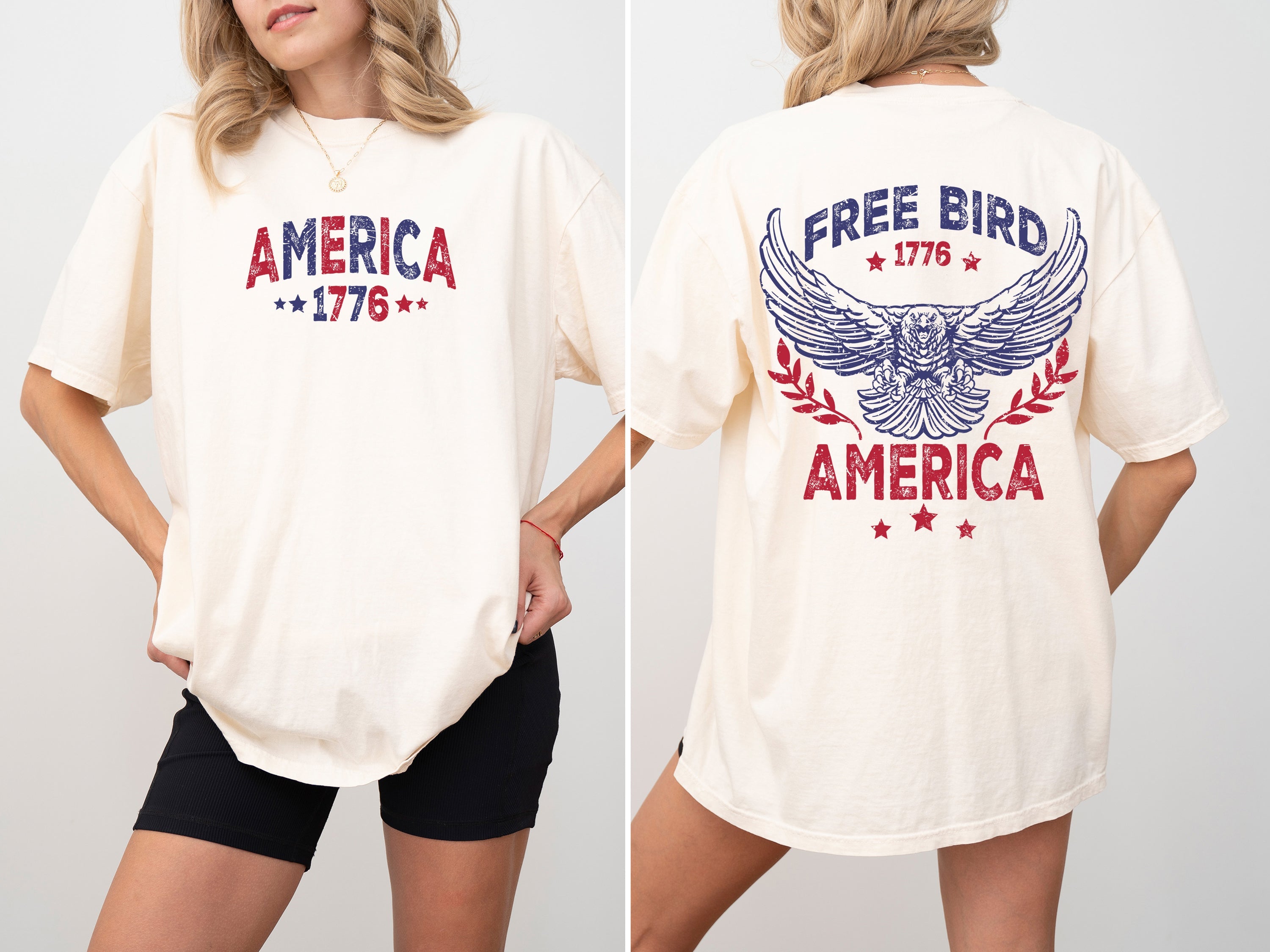 Free Bird America Red White Blue Patriotic 1776 Retro Concert Front And Back Comfort Colors Tee