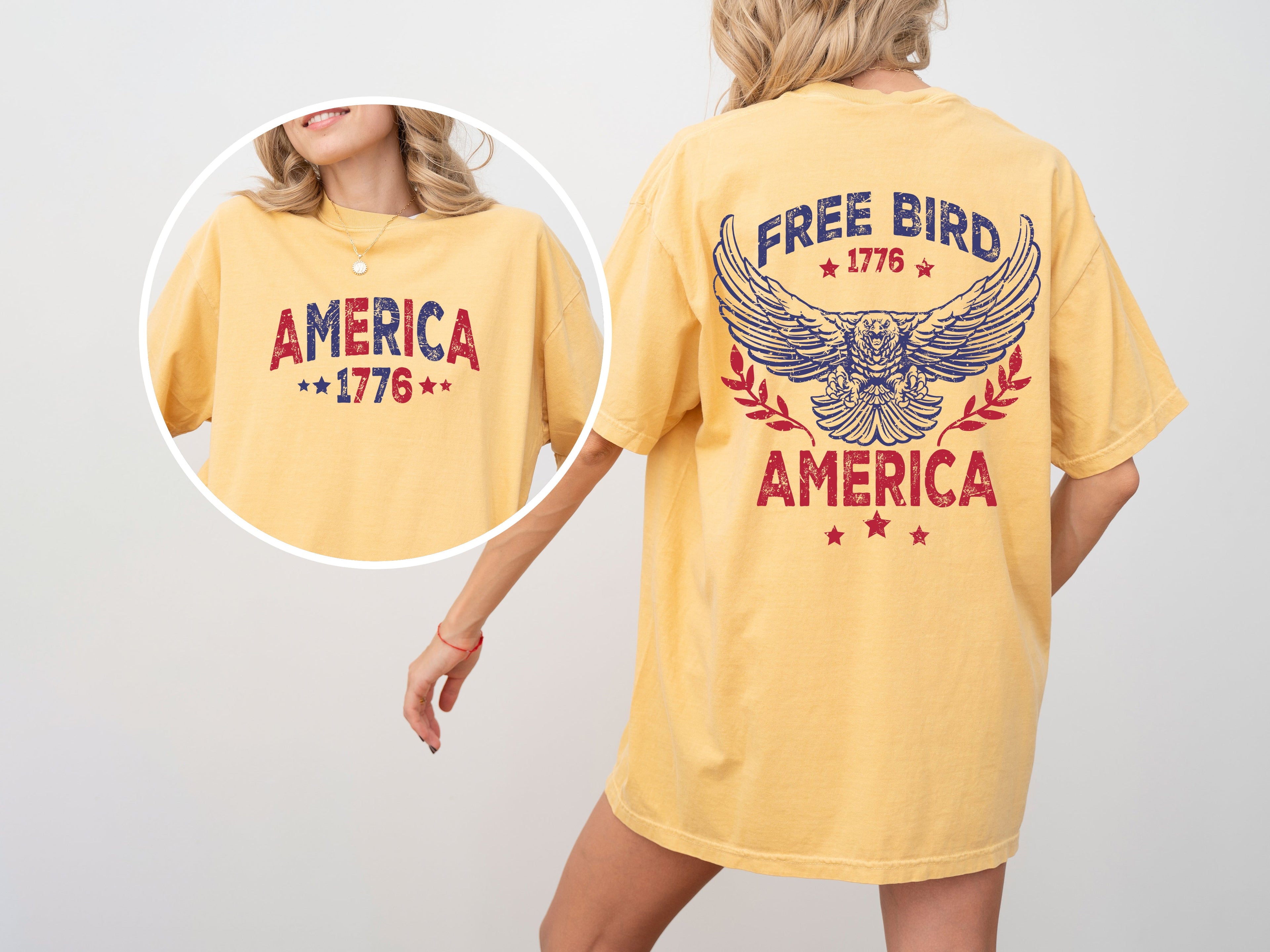 Free Bird America Red White Blue Patriotic 1776 Retro Concert Front And Back Comfort Colors Tee