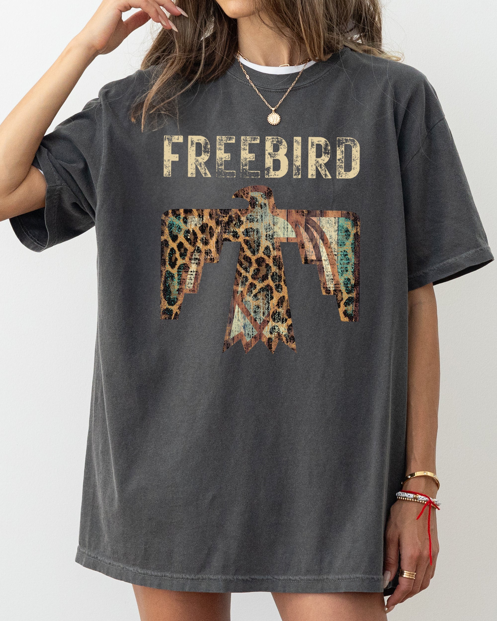 Free Bird Western Thunderbird Leopard Print Concert Country Rock Music Design Comfort Colors Tee