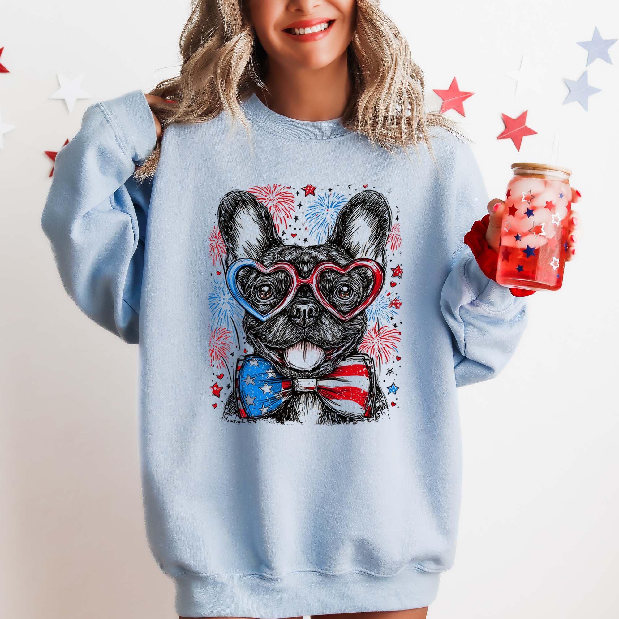 French Bulldog Patriotic USA Fourth Of July Pet Lover American Flag Inspired Sweatshirt