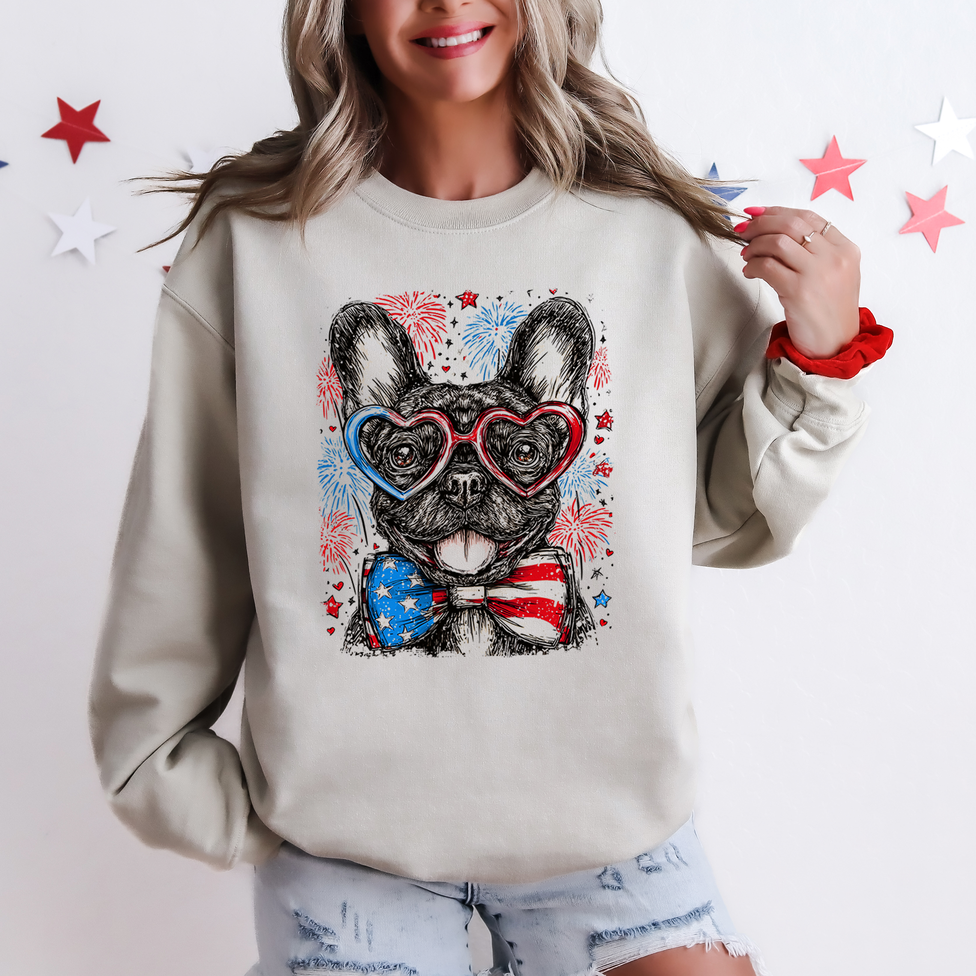 French Bulldog Patriotic USA Fourth Of July Pet Lover American Flag Inspired Sweatshirt
