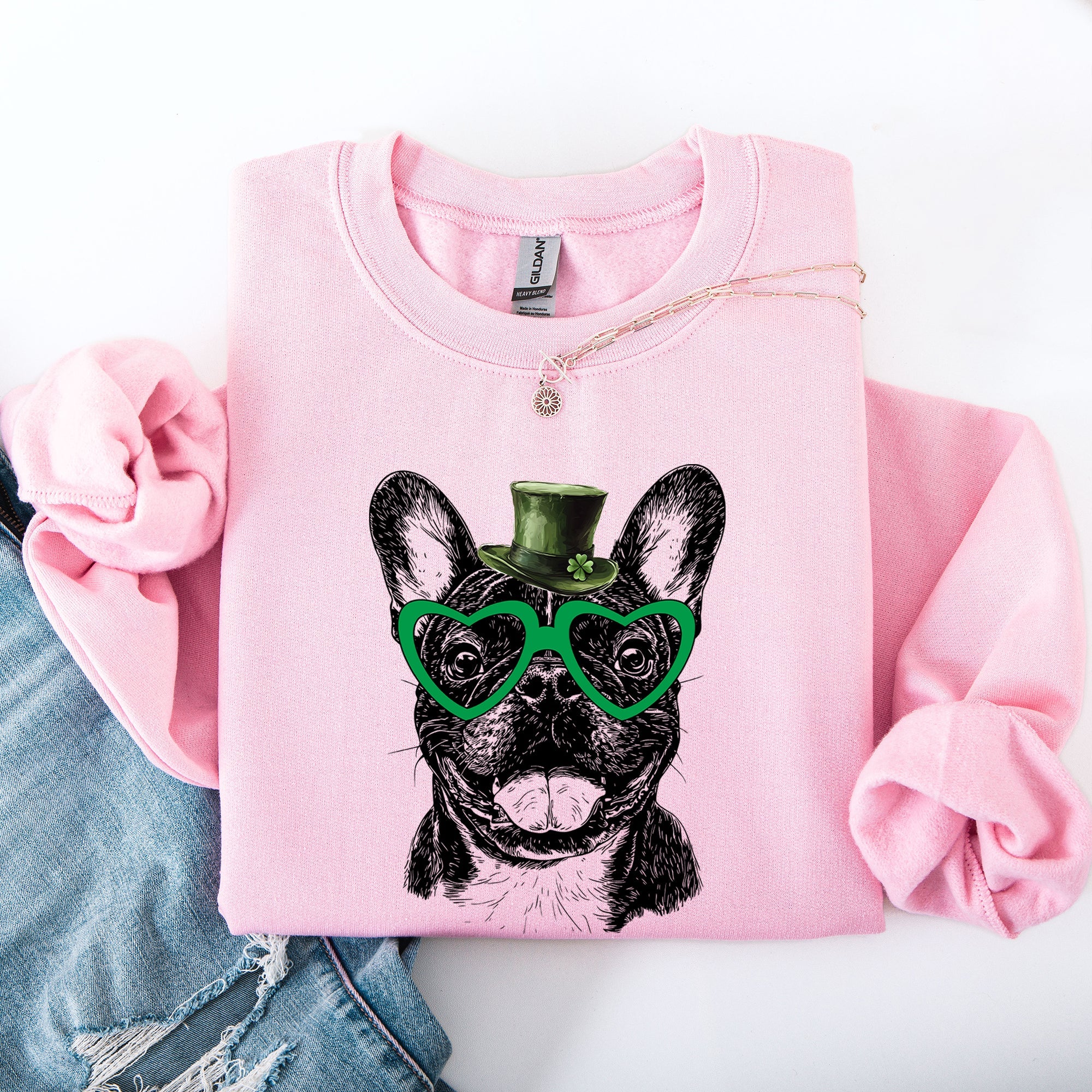 Frenchie St. Patrick's Day Irish Luck Pup Love Warm Cozy Fleece Themed Sweatshirt