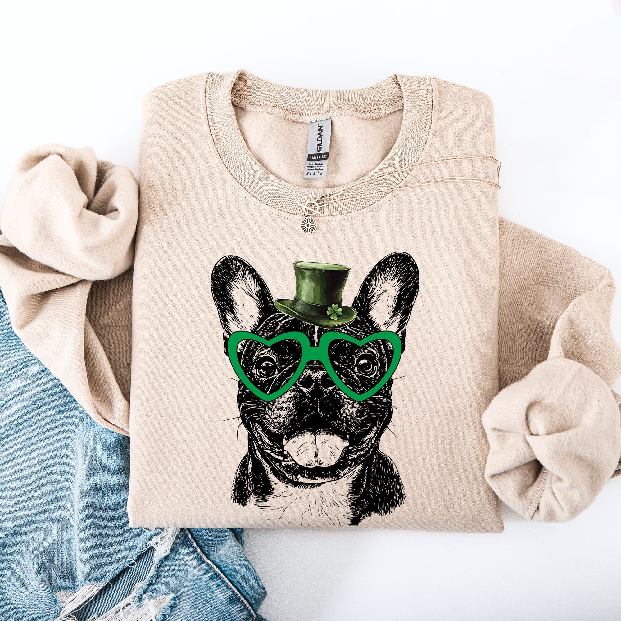 Frenchie St. Patrick's Day Irish Luck Pup Love Warm Cozy Fleece Themed Sweatshirt