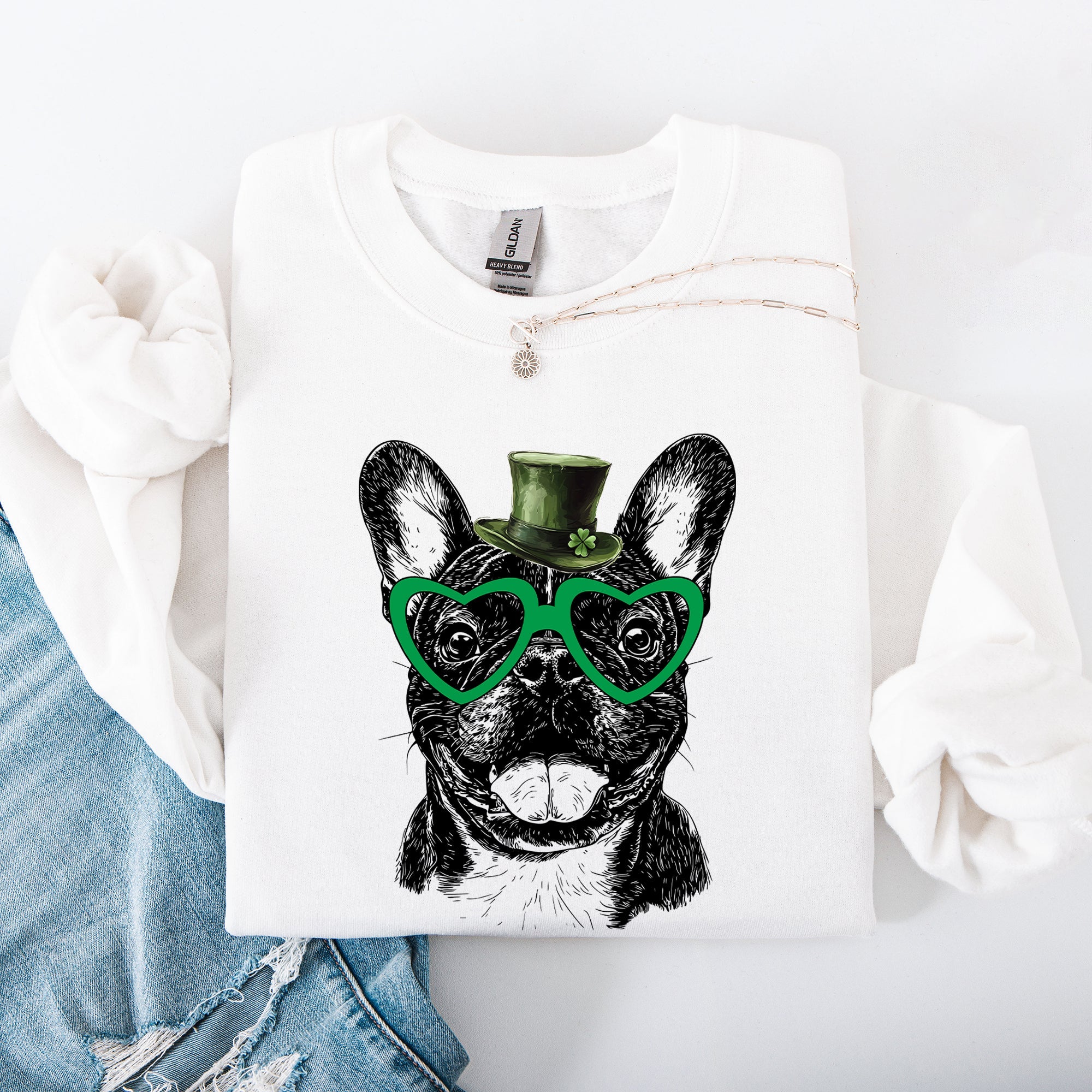 Frenchie St. Patrick's Day Irish Luck Pup Love Warm Cozy Fleece Themed Sweatshirt