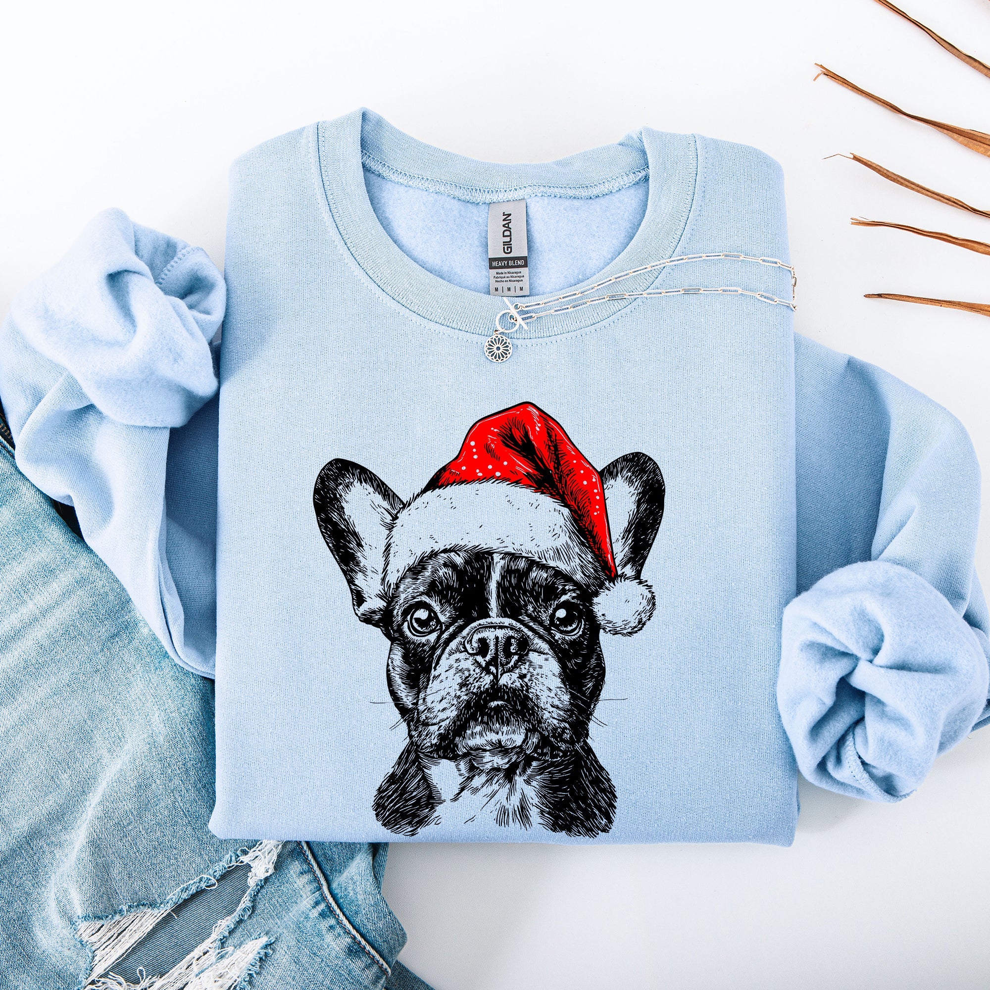 Frenchie Santa French Bulldog Christmas Dog Lover Festive Holiday Portrait Sweatshirt
