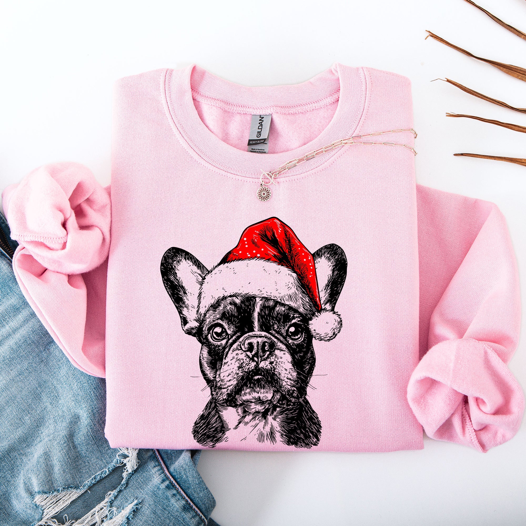 Frenchie Santa French Bulldog Christmas Dog Lover Festive Holiday Portrait Sweatshirt