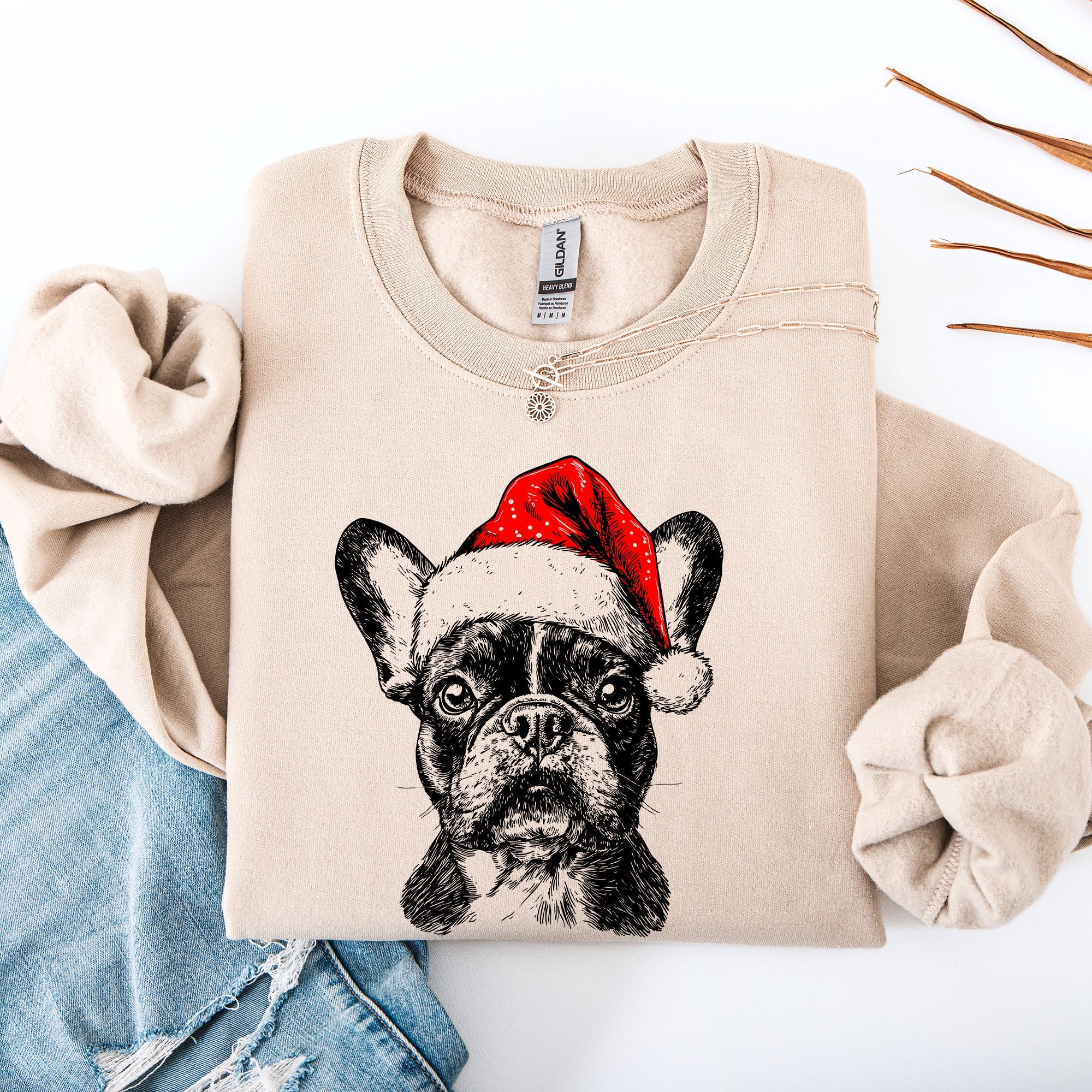Frenchie Santa French Bulldog Christmas Dog Lover Festive Holiday Portrait Sweatshirt