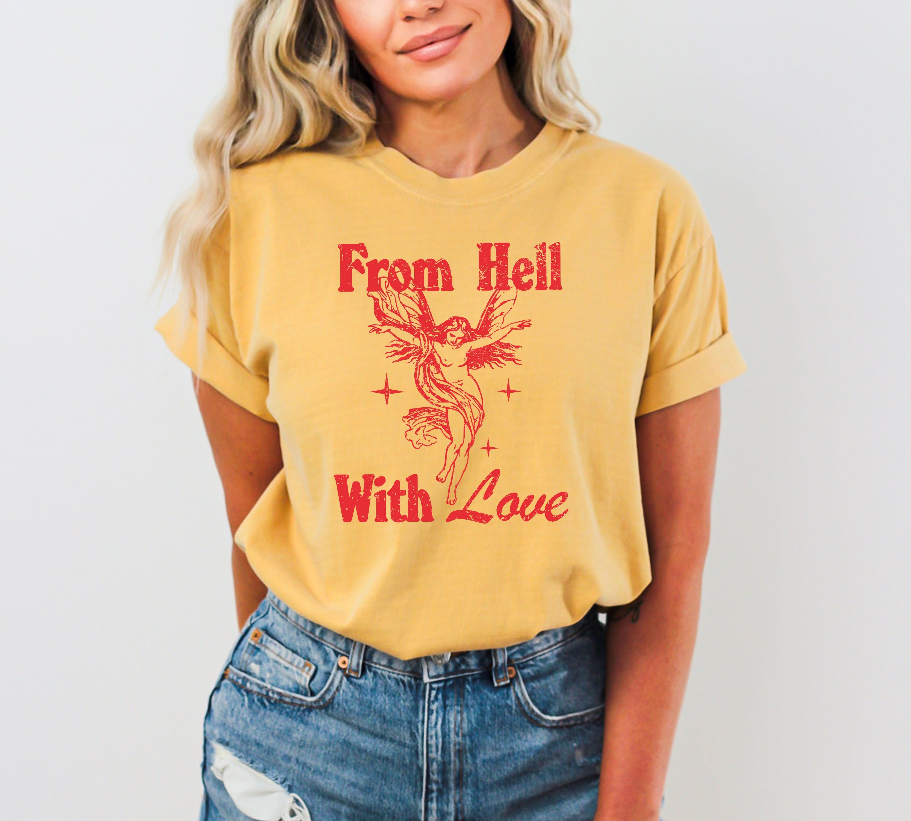 From Hell With Love Angel Cupid Meme Design Inspired Gothic Romance Artwork Comfort Colors Tee